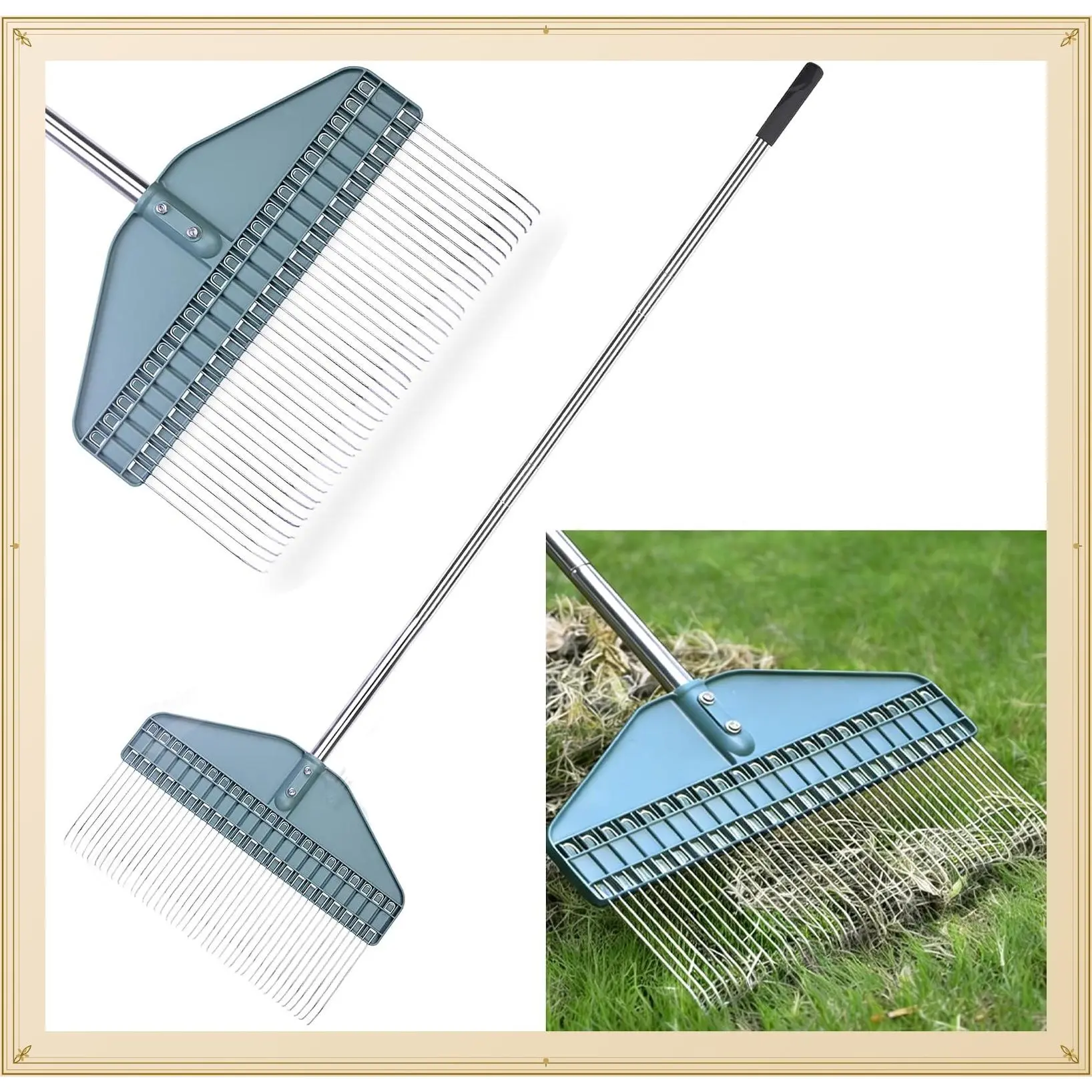 Thatch Rake with 66 Inch Adjustable Handle | 17 Inch Wide, Durable Dethatcher Rake, Ideal for Garden, Yard and Lawn, Removing Thatch, Pine Needles, Burrs and AcornsGift