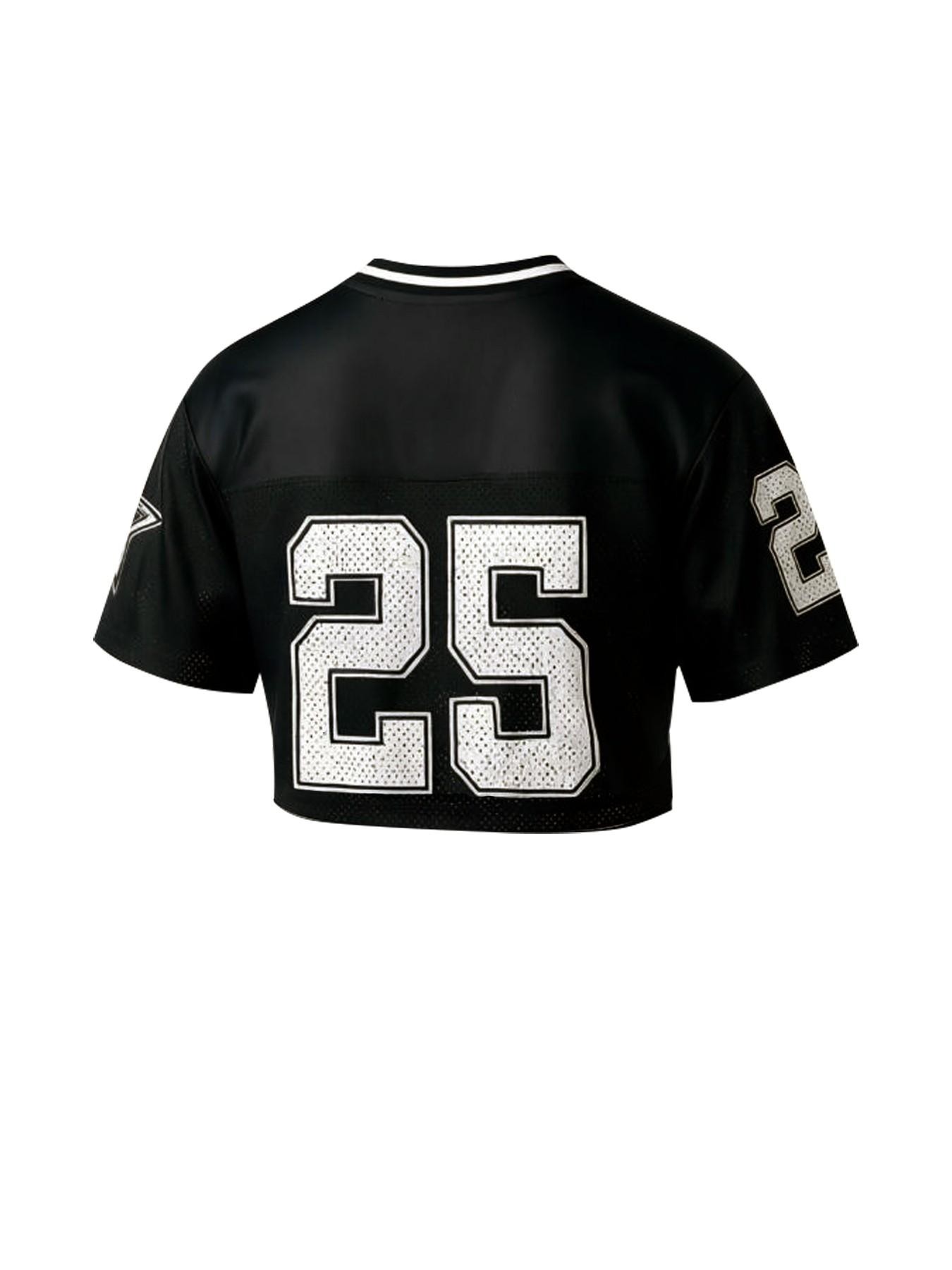 Women's cropped soccer jersey, #25 printed mesh top, Y2K street style V-neck short-sleeved T-shirt, breathable sporty style, casual summer cropped top, suitable for sports, everyday wear, parties, and looks great with jeans and shorts.