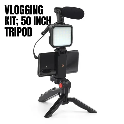 Smartphone Video Kit, Video Blog Kit, Vlogging Kit with Microphone Selfie Fill Light Tripod, 50 Inch Extendable Phone Clip Remote Control Compatible with iPhone/Cameras, Photoshoot Accessories, Videography Equipment, Selfie Vlogging Accessory