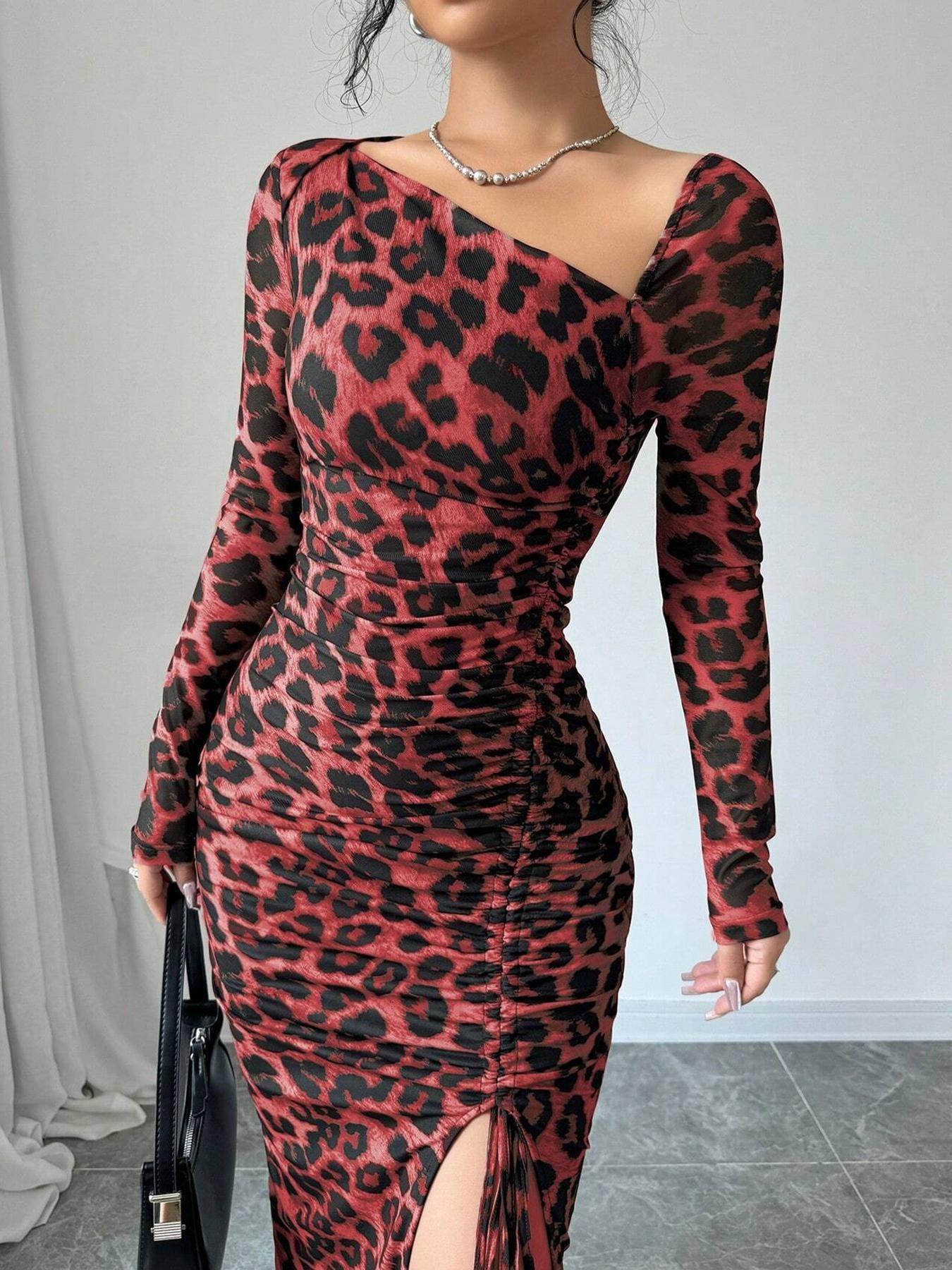 European and American Leopard Print Dress, Sexy Bodycon A-Line Long Sleeve Top, Spring/summer Casual Style, Perfect for Daily Wear