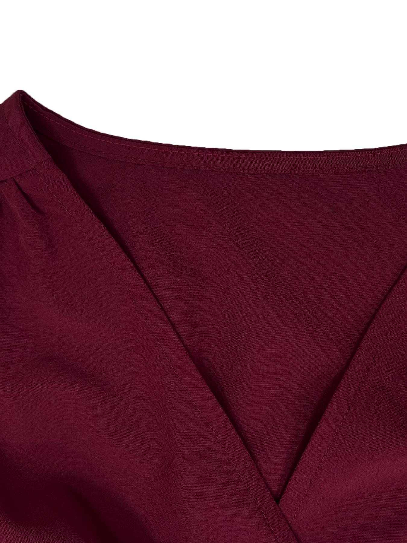 Women's Plain Deep V Neck Dress, Casual Bishop Sleeve A Line Dress for Spring & Fall, Women's Clothing for Daily Wear, Womenswear