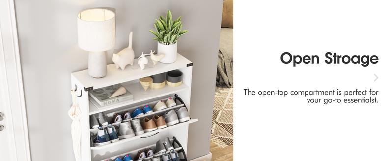 Vabches Shoe Cabinet with 2 Flip Drawers,Shoe Storage Cabinet for Entryway,Freestanding Shoe Cabinet Organizer with Open Storage