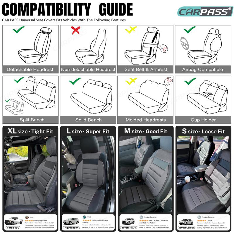 CAR PASS Leather Car Seat Covers Full Set Universal waterproof, 3D Foam Support  Universal Fit for Trucks Vans SUVs Sedans Automotive ，Airbag Compatible