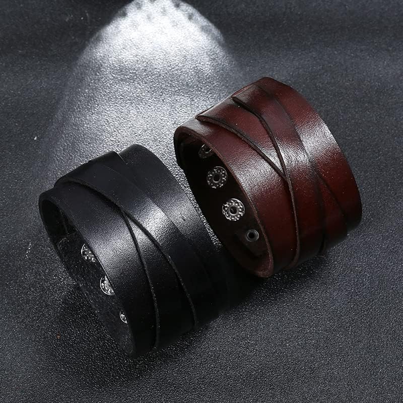 Punk Leather Bracelet for Men, Extra Wide Men's Leather Cuff Bracelet Adjustable Womens Leather Wirstbands for Rock Gothic   HipHop
