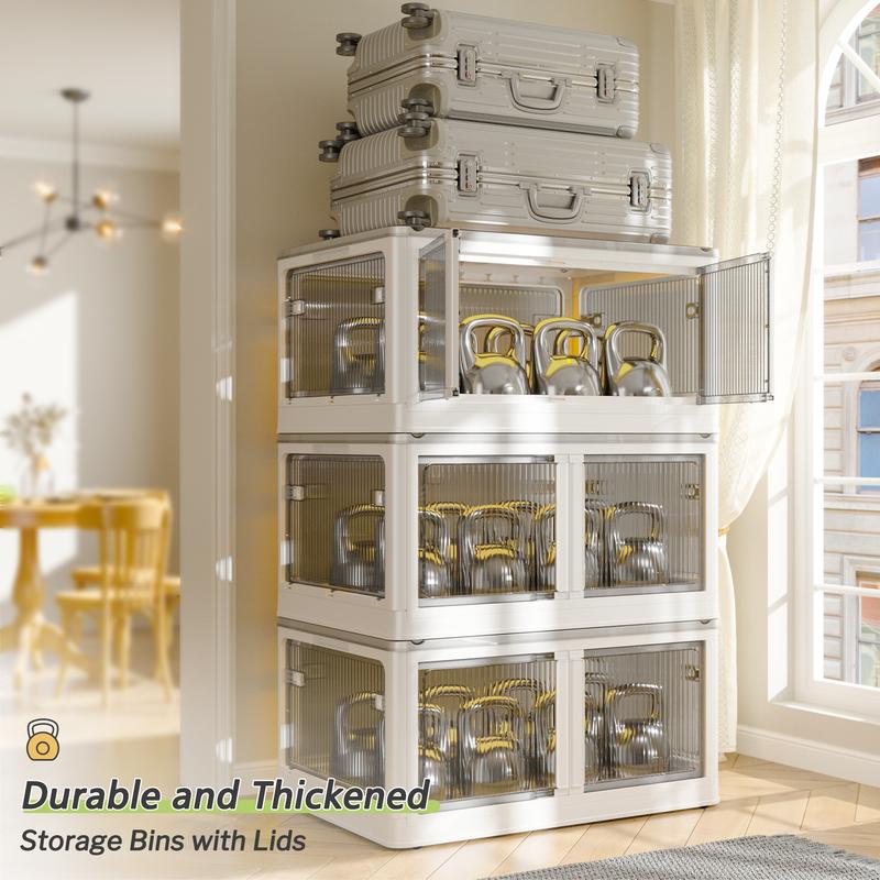 Raybee Stackable with Wheels Storage Organizer, Large Plastic Storage box with Lid Collapsible Storage Bins for Closet Organizers, Storage Containers Box for Bedroom Office