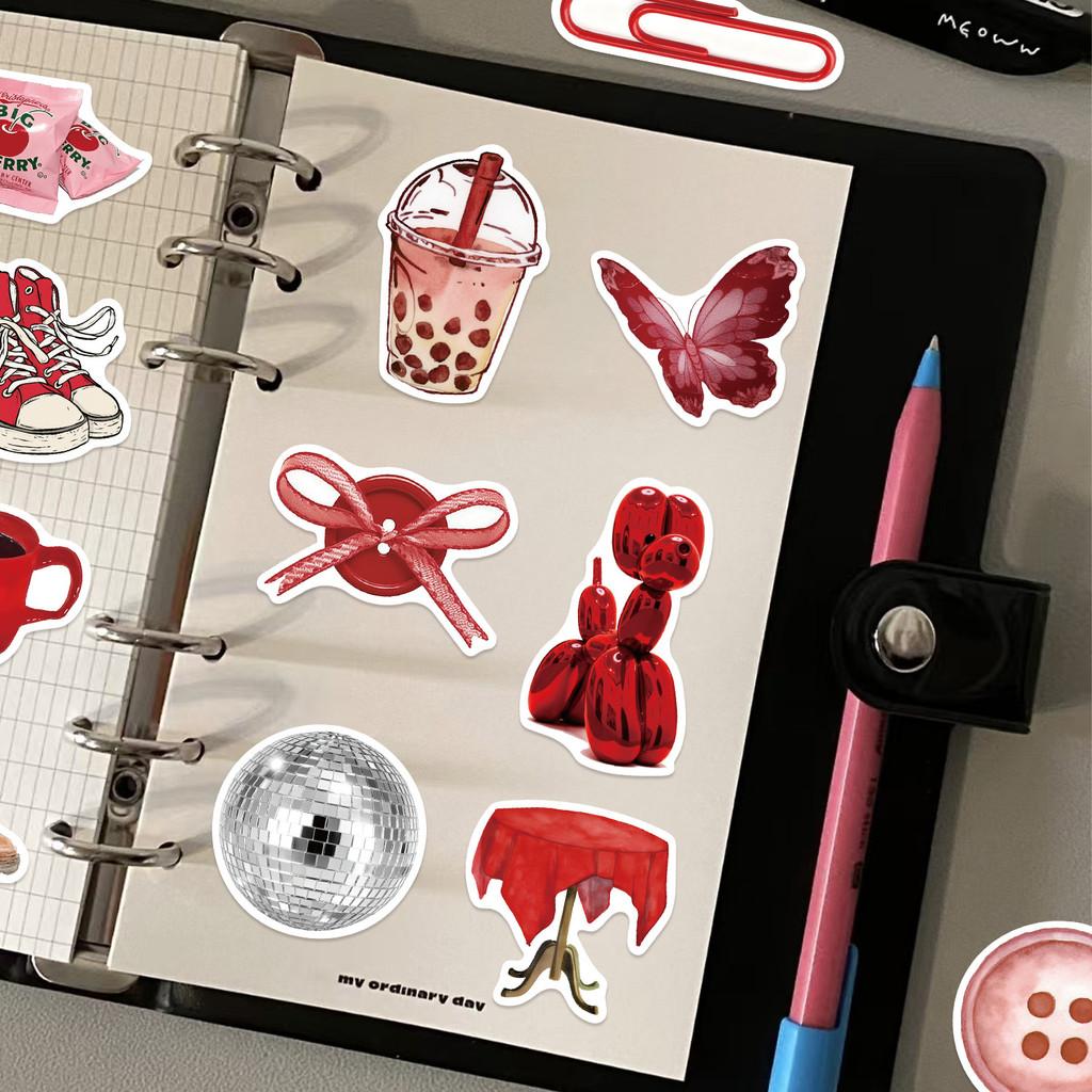 100Pcs Red Cherry Girl Retro Aesthetic Graffiti Stickers Waterproof PVC Decals for Guitar