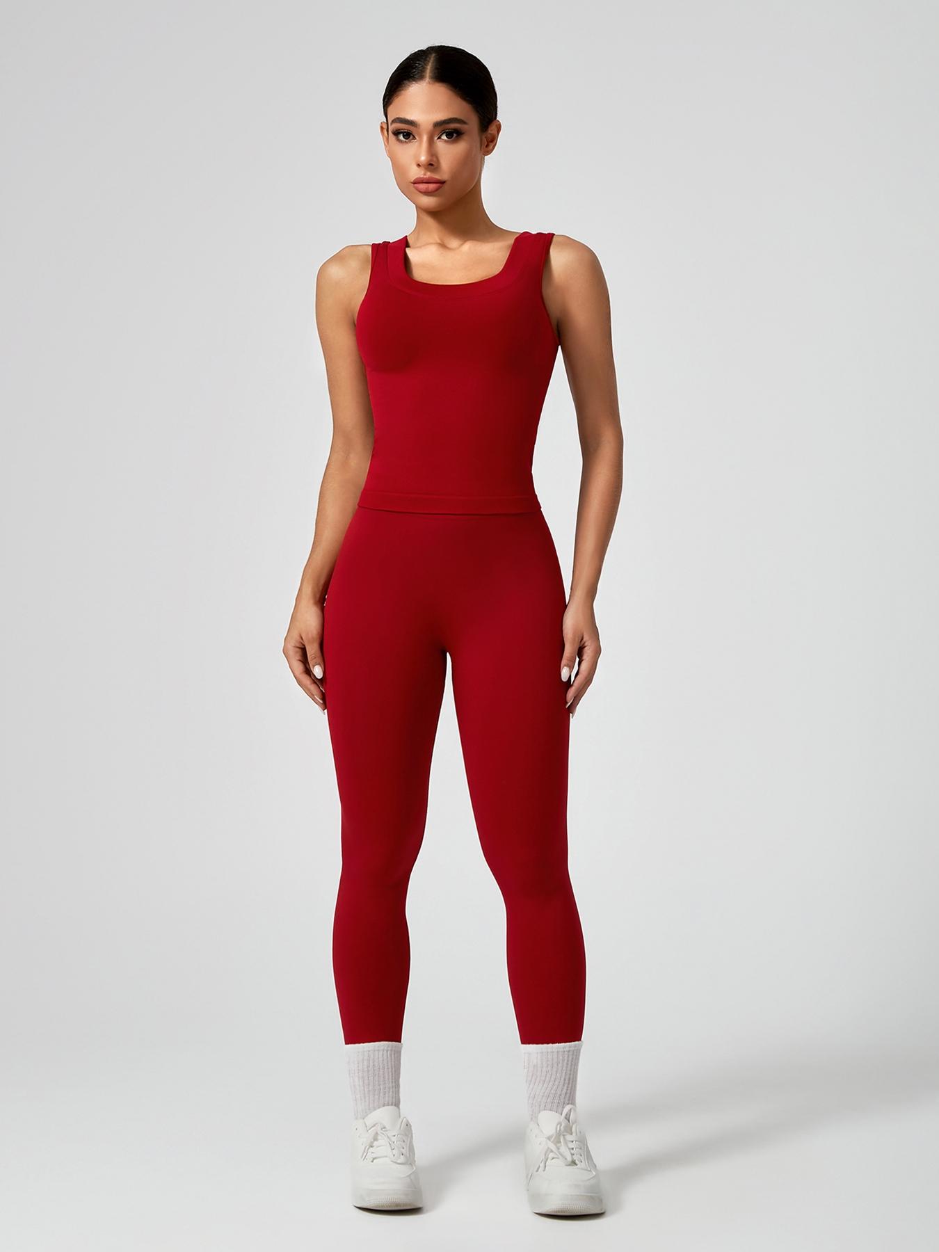 Women's Sporty Sleeveless Crop Top & High Waist Leggings Set, Athletic Fashion Activewear, Athletic Style Activewear, Tight-Fitting Gym Yoga, Breathable Comfortable All-Season Wear