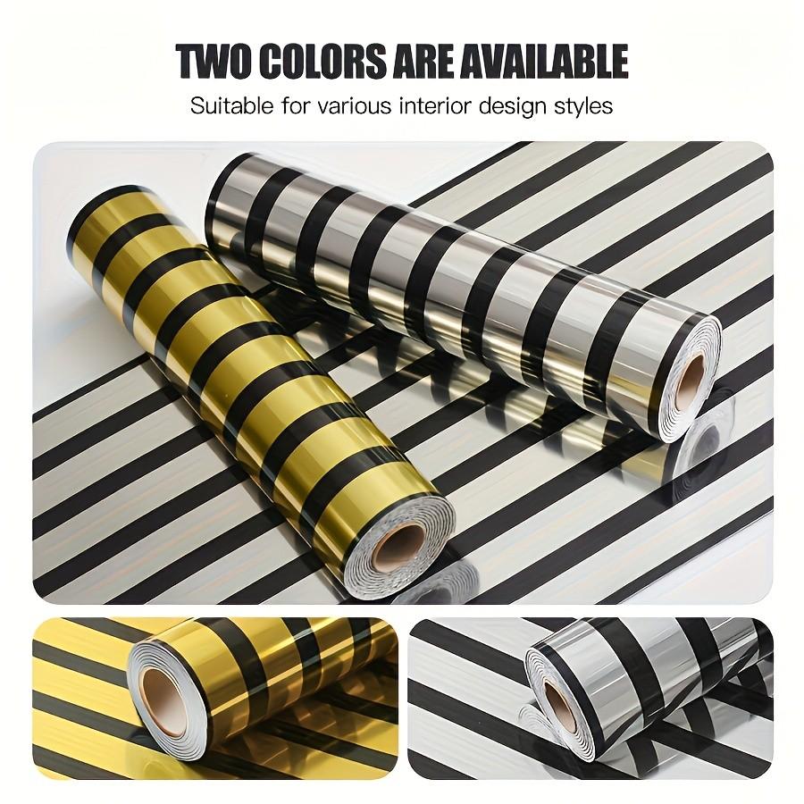 1 Roll 2.8mm Thick Gold Foil Grid Stripe Wallpaper, Mirror Surface 3D Peel and Stick Wall Sticker, Modern Luxury Wall Decor for Living Room Bedroom Office Meeting Room