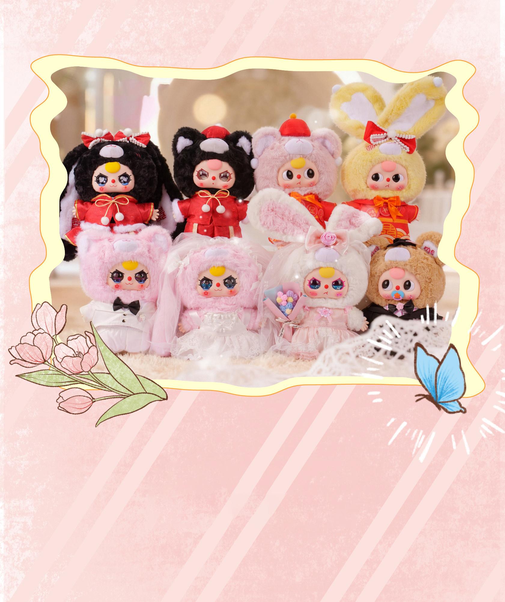 Baby Three Lovely Wedding 400% Series Blind Box - Large Size Kawaii Bunny Couple Mystery Box, Romantic Town Theme Decor & Emotional Companion, Cute Collectible Vinyl Plush Toy, Wedding Gift for Her, Home Desk Ornament