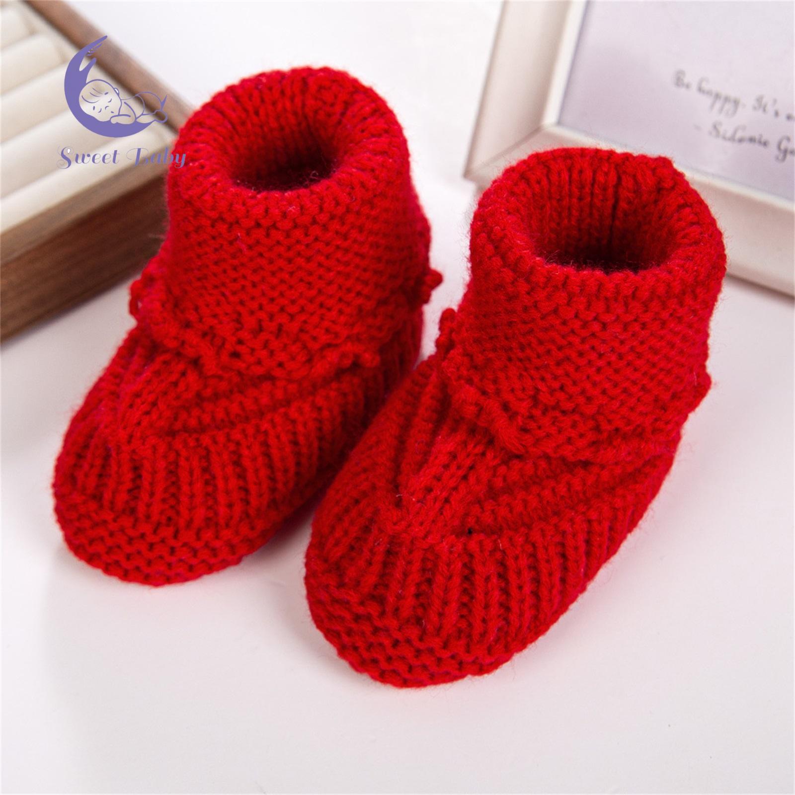 Cute Baby Knitted Cotton Blend Booties - Knitted Shoes for 0-6 Months Boys & Girls, Soft-Sole Winter & Fall Walking Shoes