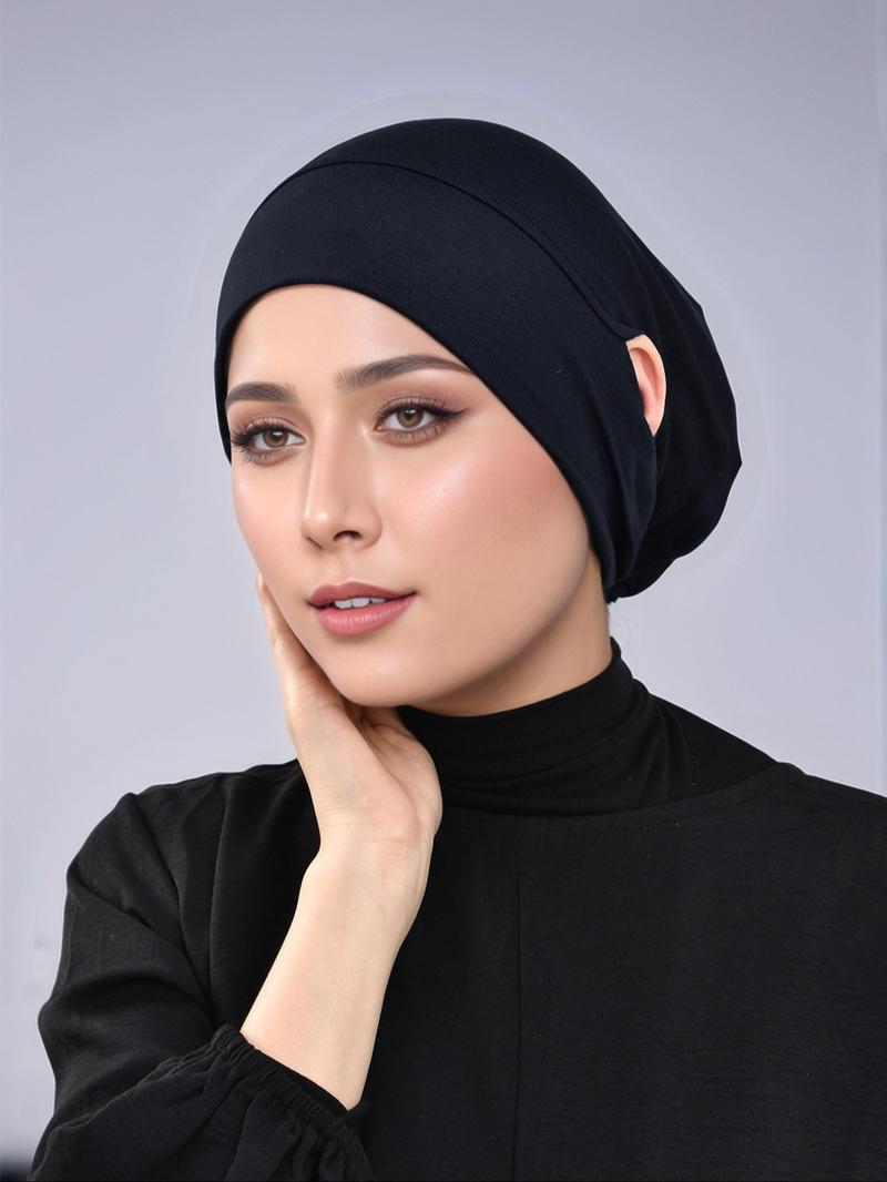 Women's Solid Color Turban Hijab with Ear Hole, Breathable Comfortable Hijab for Daily Wear, Fashion Accessories for Women & Girls
