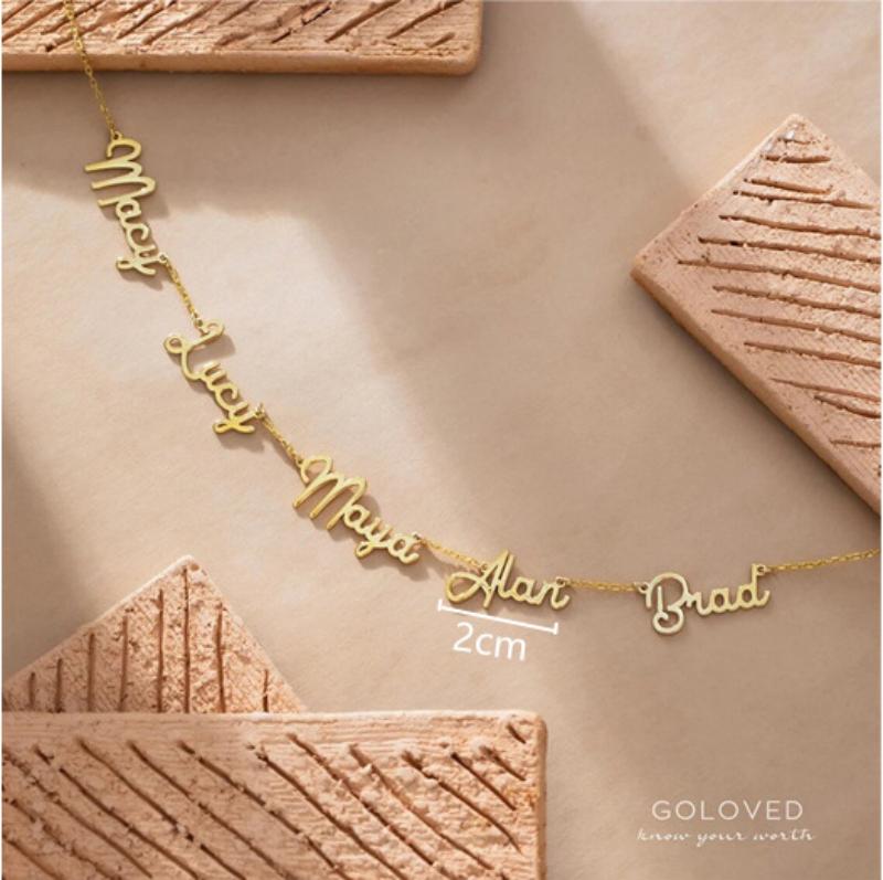 FF0014 New Store Opening |   Free Shipping | Mom Jewelry with Kids Names Multiple Names Custom Cut Necklace Personalized Gift Stainless Steel Letter Necklace For Mother's Day Anniversary Valentine's Day | Custom pendant