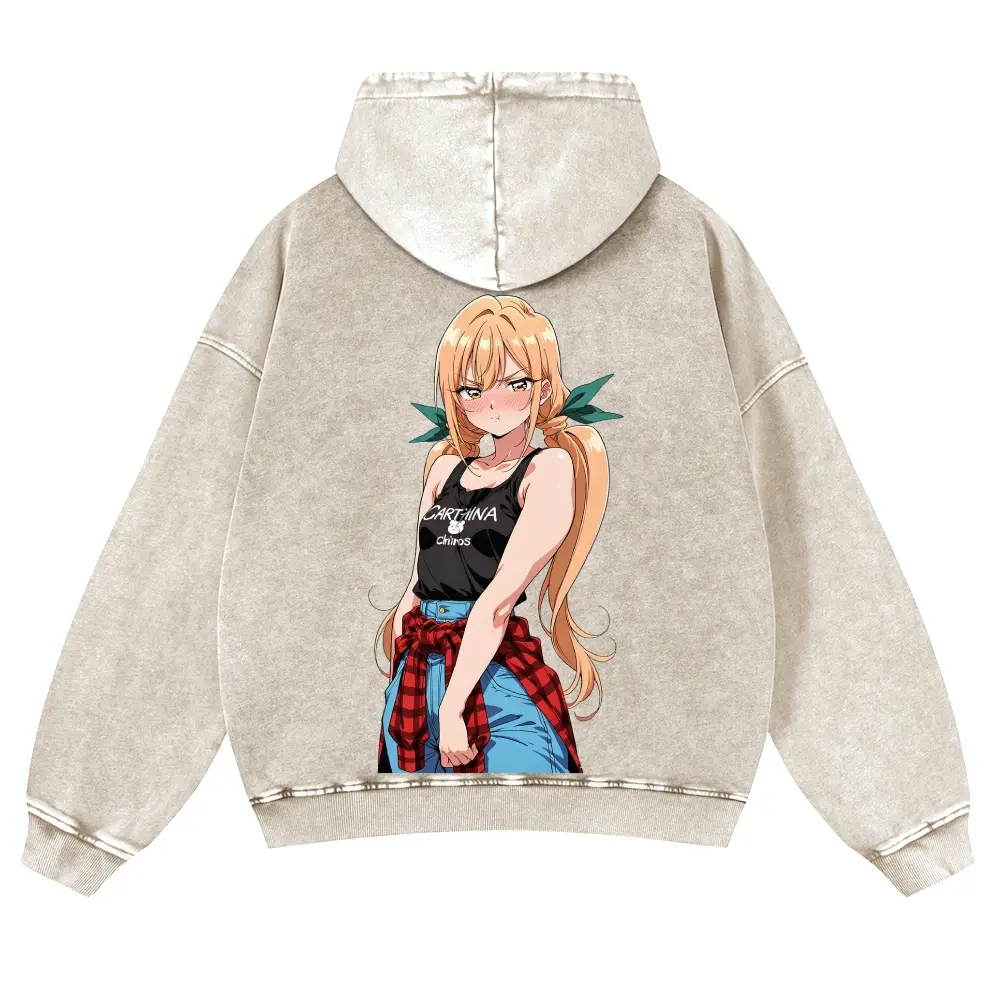 Unisex Hanazono Hahari, Energetic Tsundere Anime Girlfriend Graphic Washed hoodie Personalized Pattern Y2k Clothing Round Neck Washed hoodie,Women's Clothing 100% Cotton, Menswear, Top, Vintage Style,Summer Casual Oversized