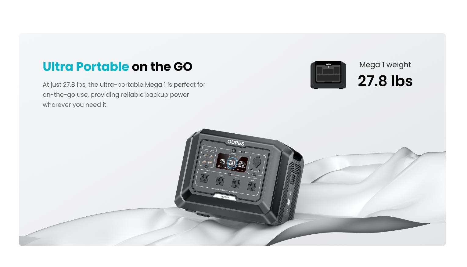 OUPES Mega 1, 2000W 1024Wh Portable Power Station, LiFePO4 Battery, Solar Generator, 1 Hour Fast Charging, for Home Backup Power, Camping