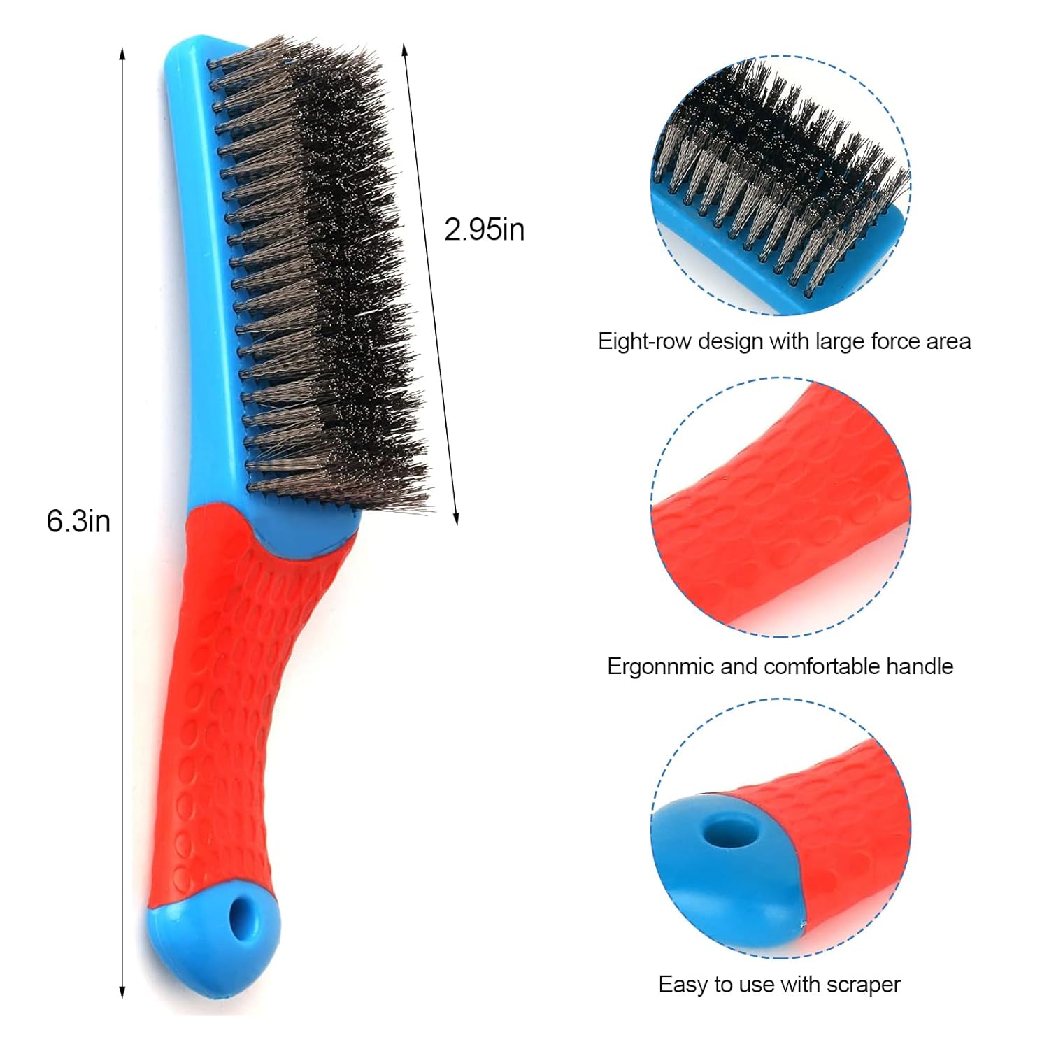 2 Pack Wire Brushes for Cleaning-Heavy Duty Stainless Steel Wire Scratch Brush for Metal Rust Cleaning, Scrubbing with Rubber Covered Handle (2)