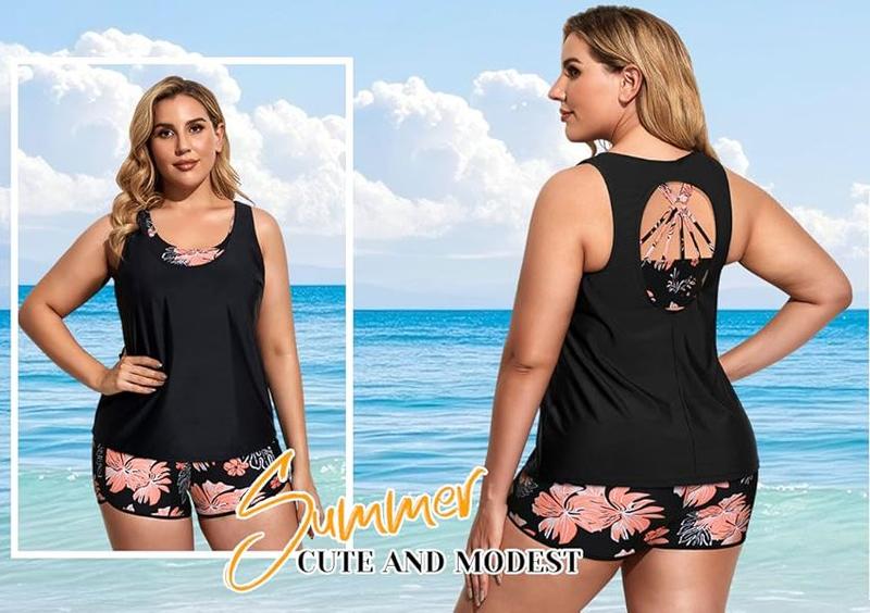 Holipick Women Plus Size Three Piece Tankini Swimsuits Tummy Control Bathing Suits with Boy Shorts Tank Top with Sports Bra Holipick Women Plus Size Three Piece Tankini Swimsuits Tummy Control Bathing Suits with Boy Shorts Tank Top with Sports Bra