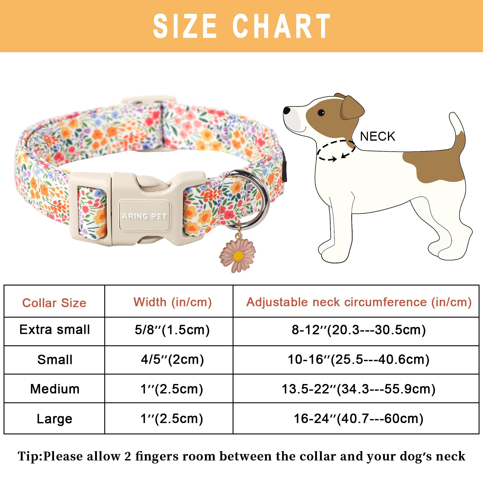 ARING PET Summer Style Dog Collar-Cute Dog Collar for Small Dogs, Adjustable Cotton Floral Pet Collars Puppy Collar for Small Medium Large Dogs