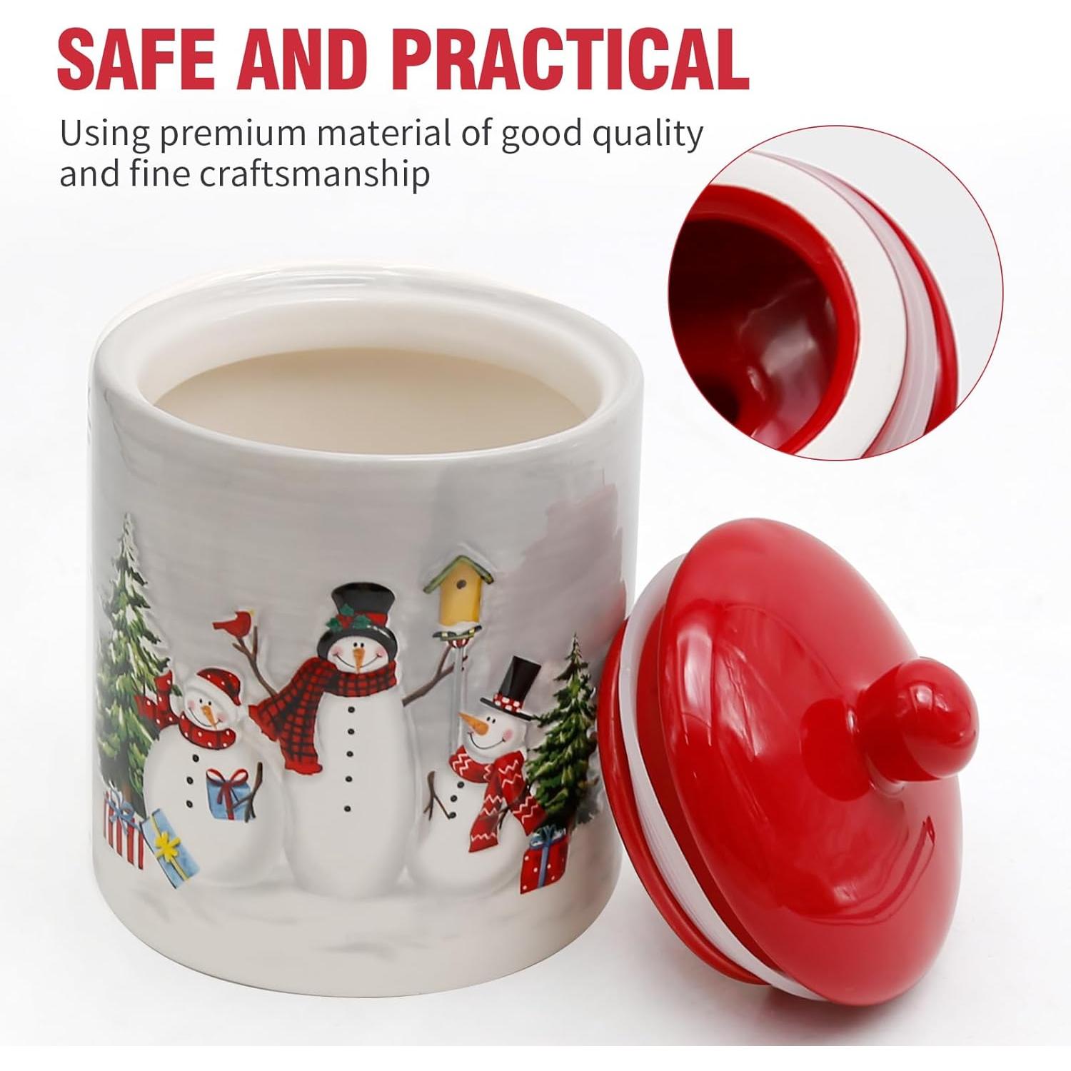 Christmas Themed Winter Holiday Ceramic Cookie Jar  Storage Jar with Airtight Lid  Xmas Candy Canister Storage Container