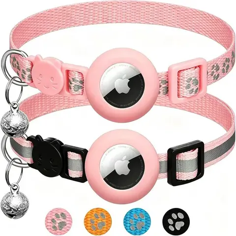 2 Pack Airtag Cat Collar Breakaway with Bell,Reflective Kitten Collar with Cat Collar Holder,Adjustable 7-12In,Safety Buckle for Girl Boy Cats,Pet Supplies,Accessories,Gifts,Reflective Collars