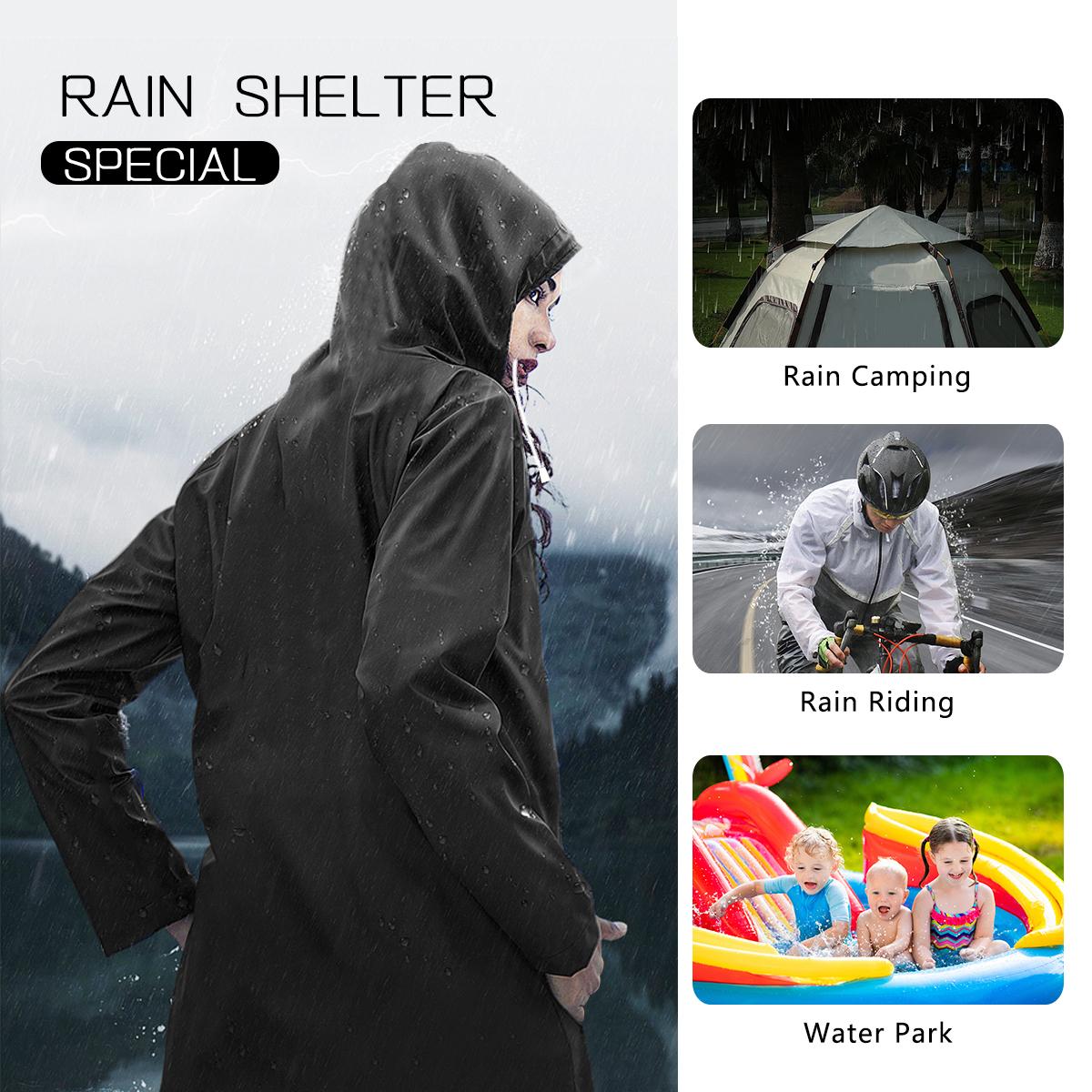 Adult Black Waterproof Shell Raincoat - Single-Pack, Adjustable Hat, Long-Length, Rainproof, Windproof Fabric Calms Breezy Hikes, Fold-Pack Light, All Seasons, Stay Dry for Camping Hiking Activities