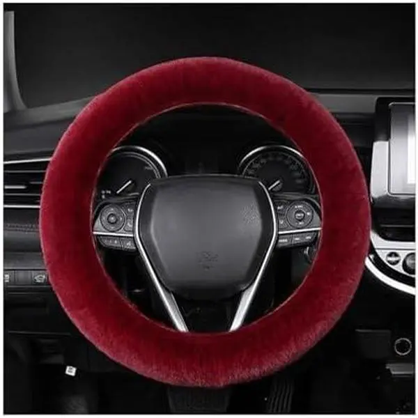 Fuzzy Steering Wheel Cover, 15 inch Soft   Steering Wheel Protector,  Wheel Covers for Winter Warm,  Interior Decoration Accessories for Women Men ( Red)