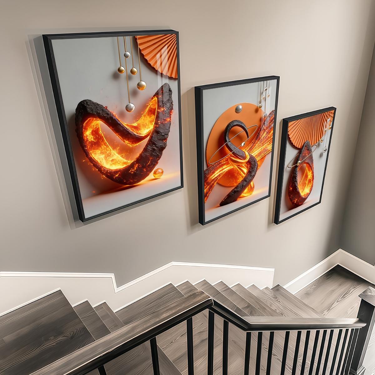 3 Counts Aluminum Alloy Framed Painting, Abstract Lava Flame Sculpture Pictures, Home Decoration For Living Room, Bedroom, Office, Restaurant, Hallway Wall Decor, Odorless Print Artwork, Luxury Perfect Gift For Friends And Family