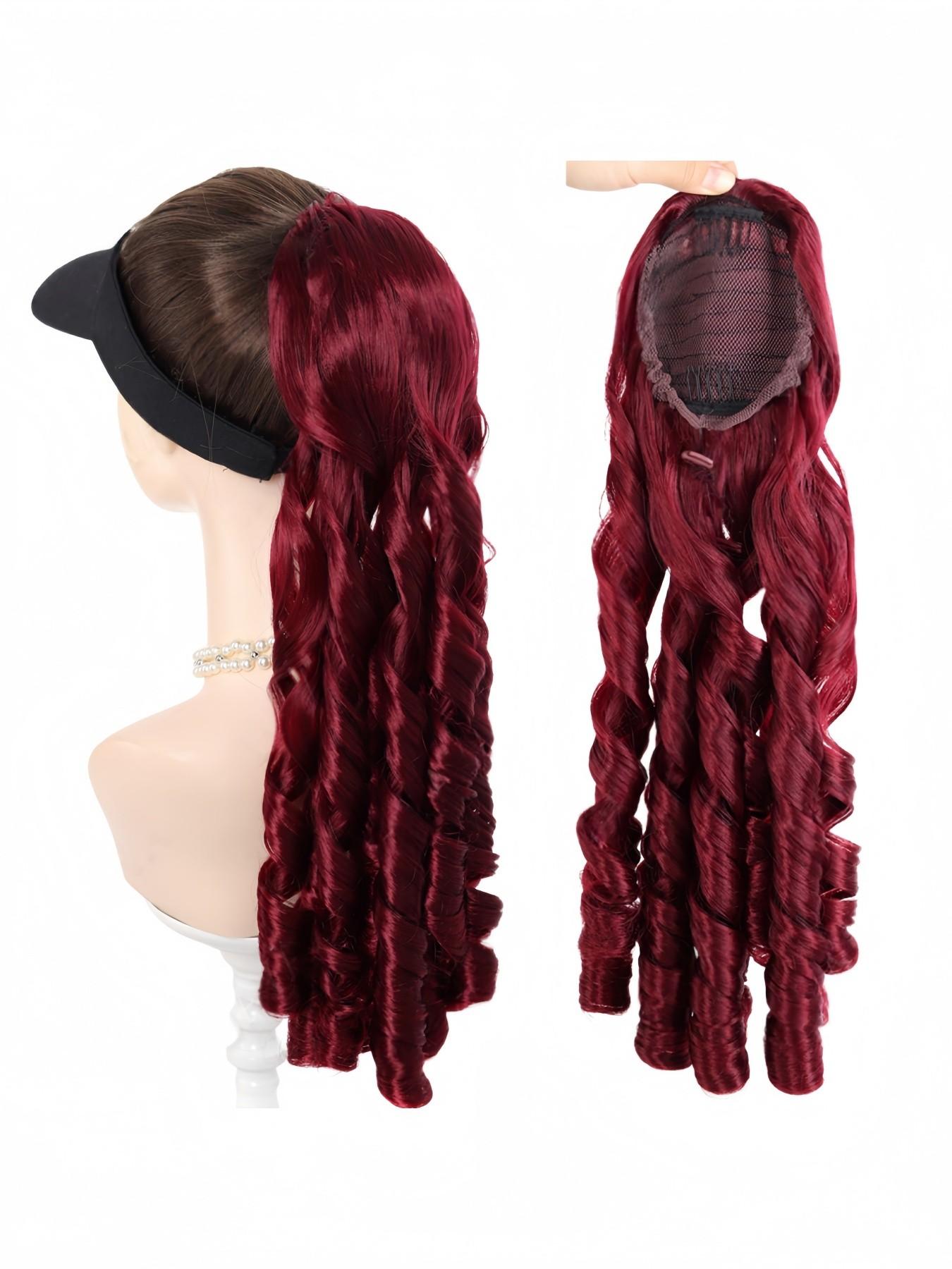 20 inch Long Wavy Synthetic Ponytail Drawstring Roman Curly Ponytail Wine Red Extensions for Women Daily Party Use，Drawstring Style Roman Curl Ponytail Wig Suitable for Women's Daily Wear and Holidays