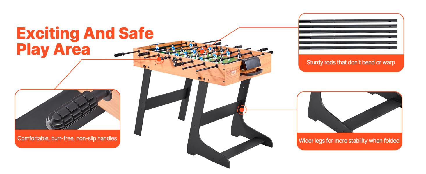 VEVOR Folding Foosball Table, 42 inch Standard Size Table, Indoor Full Size Foosball Tables for Home, Family, and Game Room, Durable Soccer Set, Includes 2 Balls