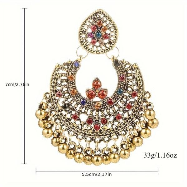 Women's Ethnic Bohemian Alloy Metal Drop Earrings - 1 Pair, Geometric Bell Motif, Colored Fringed Tassels, Exaggerated Size, Female Fit, Suitable for Casual Wear, Ramadan Parties (Random Color)