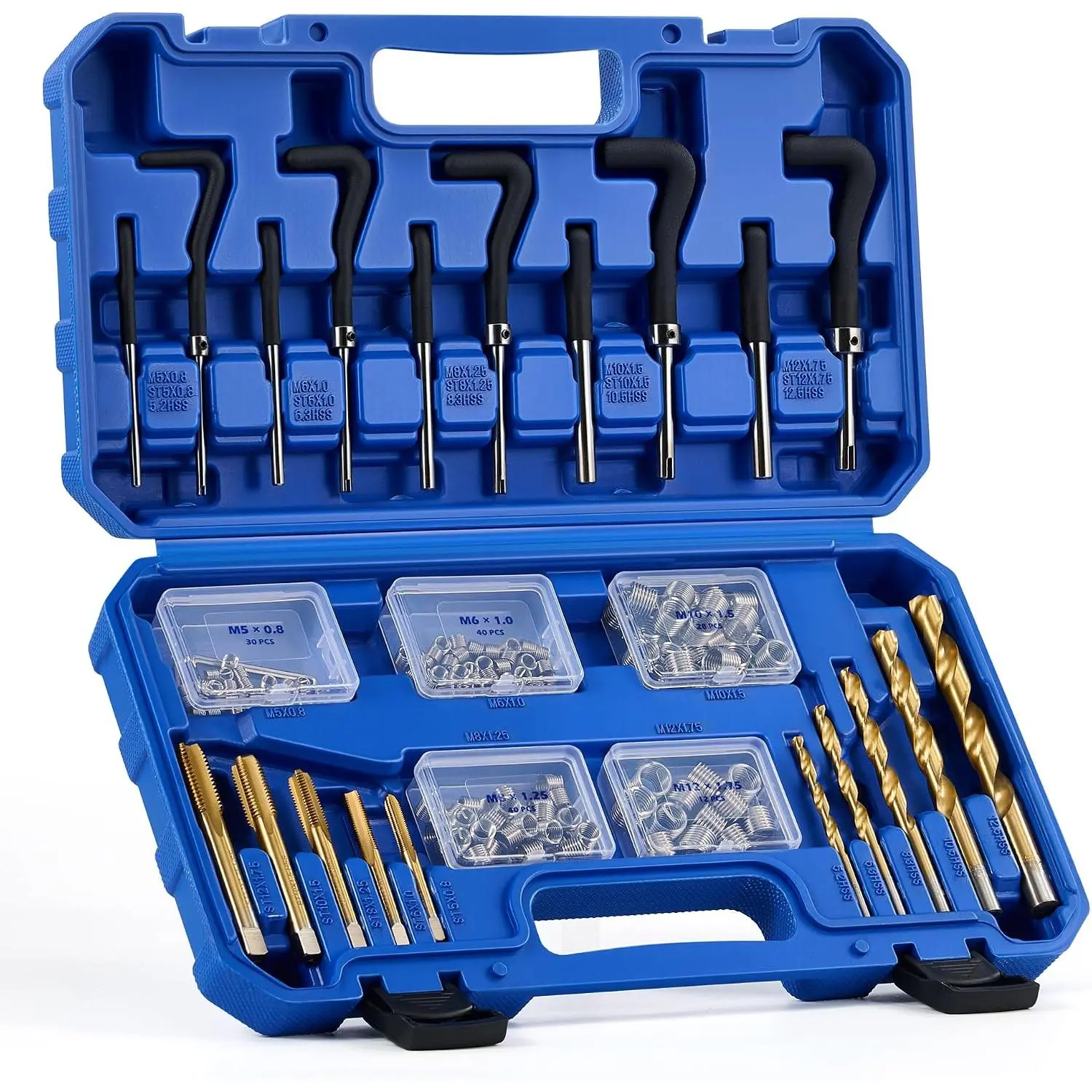 172pc Metric Thread Repair Kit with Drill Bits, Taps, Inserts, M5-M12 Sizes, Heat-Treated Steel Stripped Thread Fixer for Automotive Mechanics, DIY Work