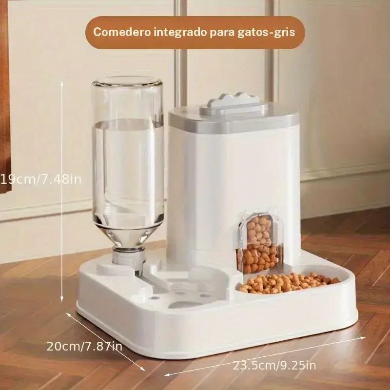 Cat Water Dispenser with Food Basin, Battery-Free, Modern, Easy Clean, Durable, Auto Pet Feeder, Small Dogs, Sturdy Construction