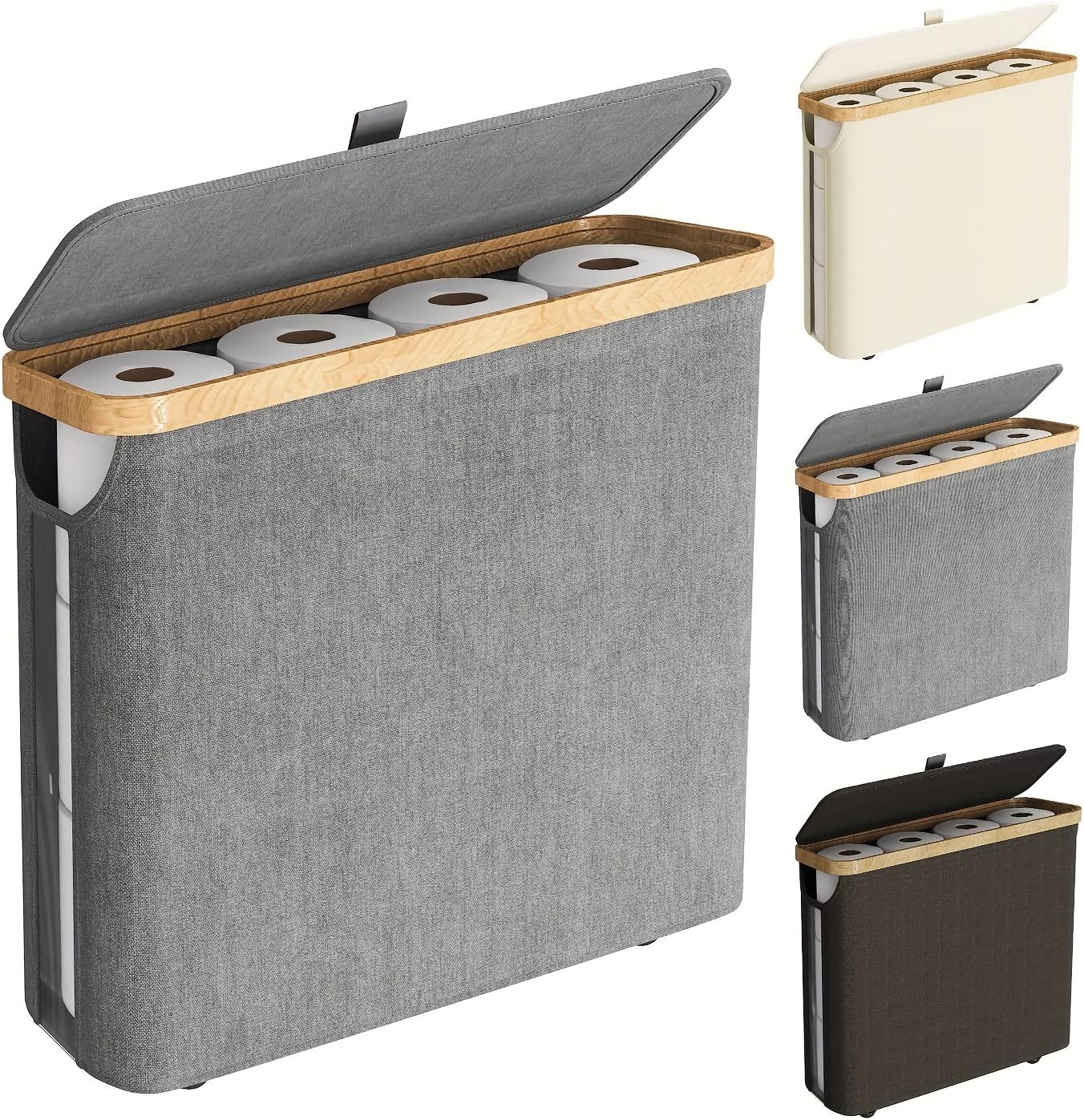 12 Rolls Bamboo Storage Rack with Lid - 7.93 Gallon Capacity, Modern Fabric Storage Basket, Multi-Functional Organizer with Handles, Durable Bamboo Bathroom Organizer and Storage Shelf Basket