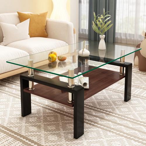 【Bellemave】Rectangle Black Glass Coffee Table, Clear Coffee Table,Modern Side Center Tables for Living Room,Living Room Furniture