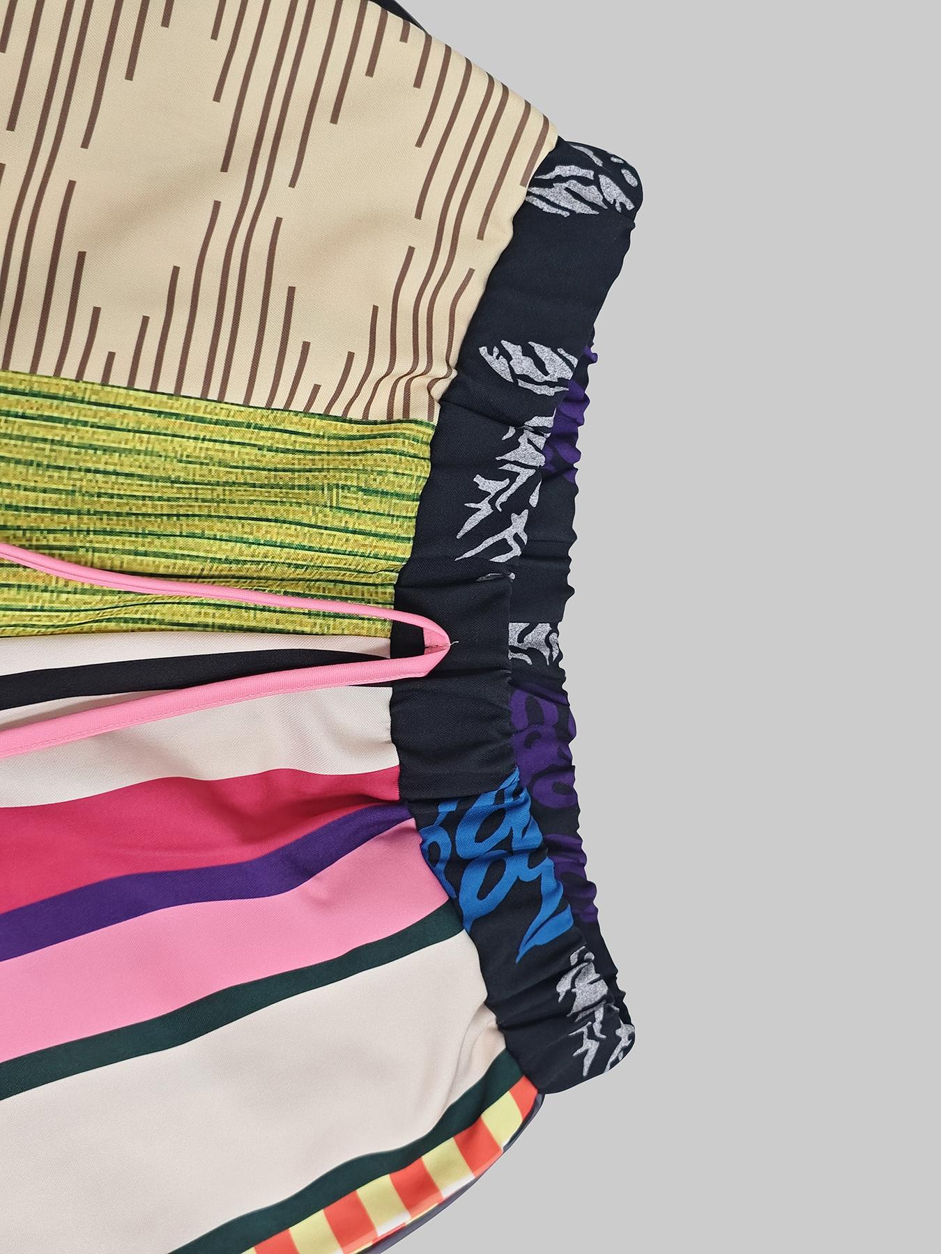 Women's Loose Striped Woven Pants, Colorful Patchwork Drawstring Wide Leg Jeans, Casual Fashion for Spring & Fall, Comfortable Fit