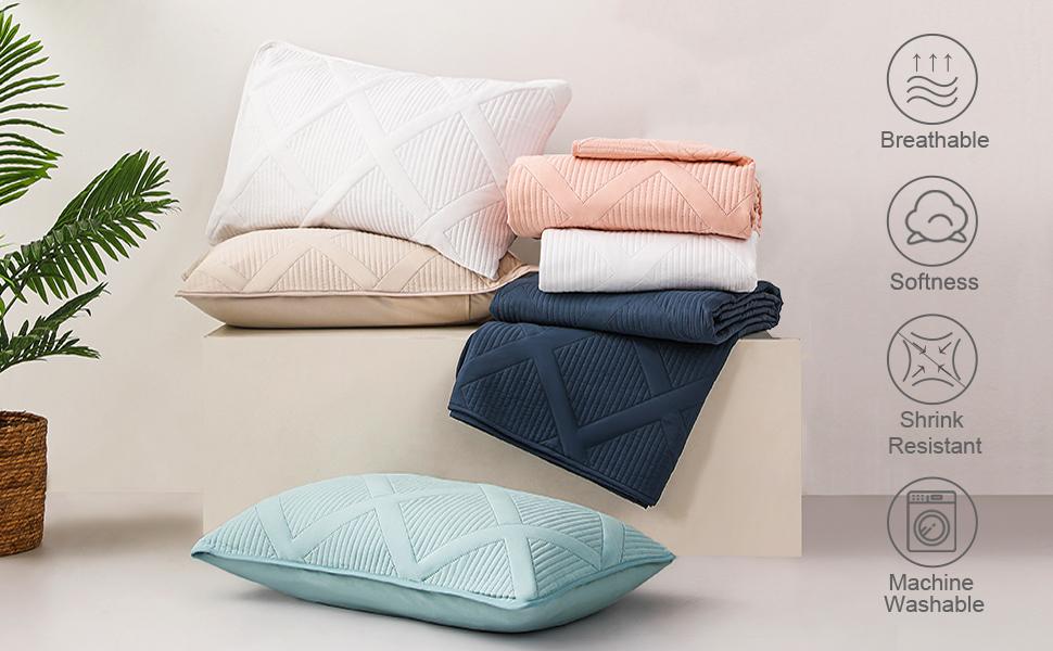 Exclusivo Mezcla Ultrasonic Quilt Set, 2/3 Pieces Quilt with Pillow Shams, Lightweight Bedspreads Modern Striped Coverlet Set for All Seasons