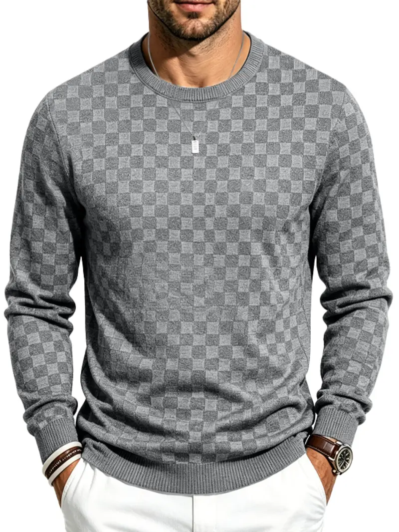 4-Pack Men's Plaid Knit Sweatshirts, Textured Grid Pattern Long Sleeve, Soft Lightweight Casual Top, Ideal for Fall Winter Streetwear 4-Pack Men's Plaid Knit Sweatshirts, Textured Grid Pattern Long Sleeve, Soft Lightweight Casual Top, Ideal for Fall Winter Streetwear