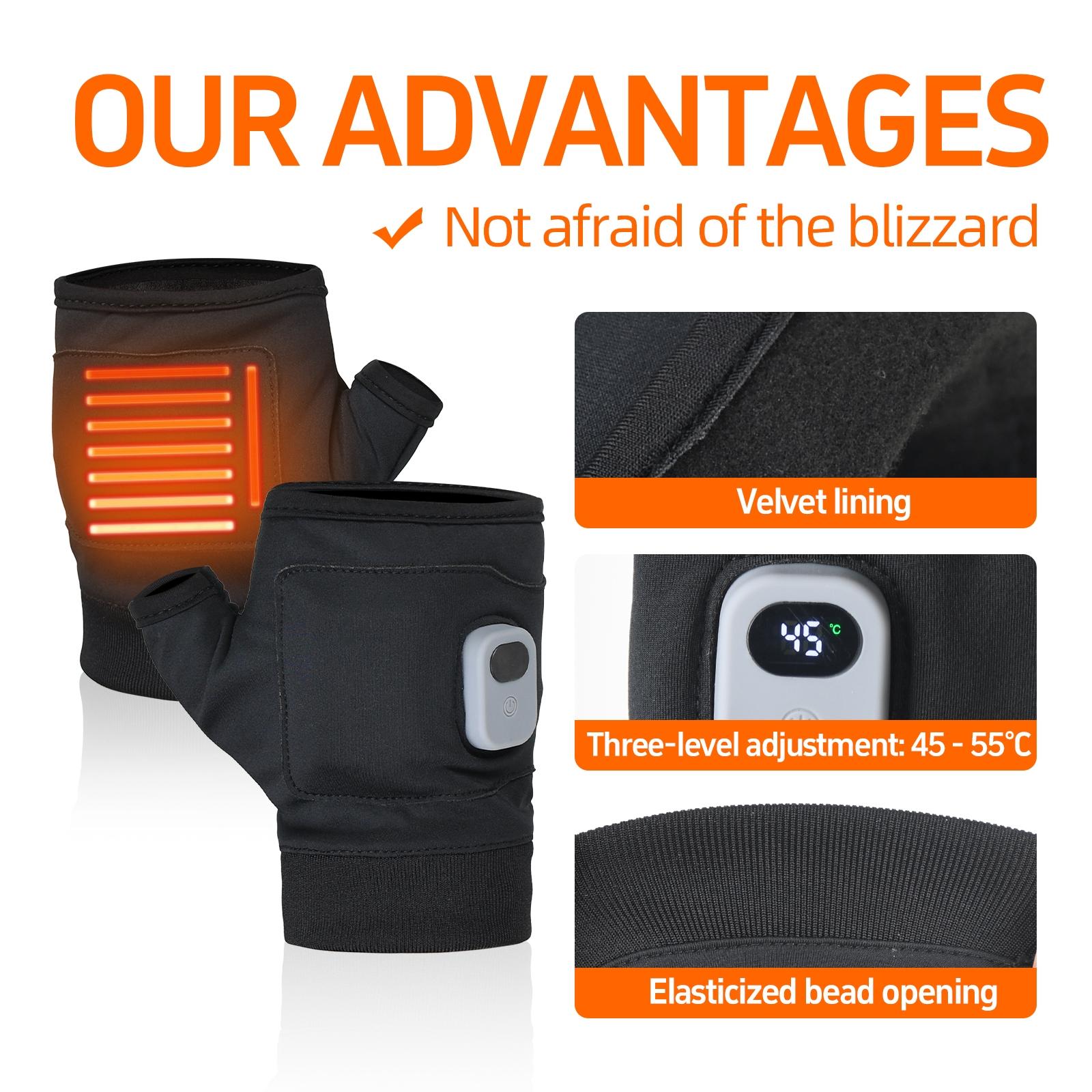 Digital Heating Gloves with Three Temperature Settings (45&deg;C, 50&deg;C, 55&deg;C), 1800mAh Large Battery Heated Gloves with Type-C Fast-Charging & Manual Adjustment