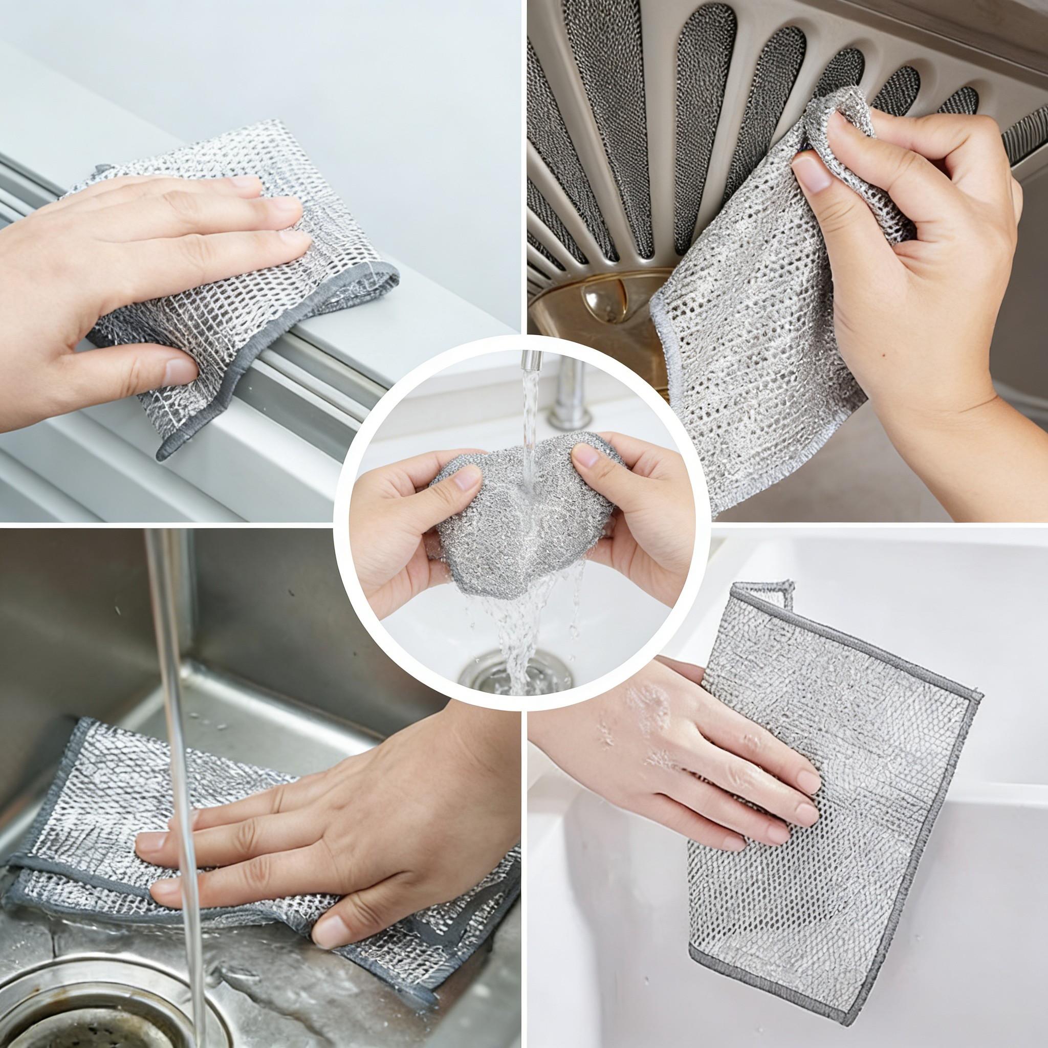 10 Counts Non Scratch Wire Dishcloth Multipurpose Wire Dishwashing Rag Metal Scrubbers for  for Wet and Dry Cleaning, 2-Layer Kitchen Cleaning Cloth Cleaning Tool Scrubbing Pad Steel Household Stainless Scouring Pad