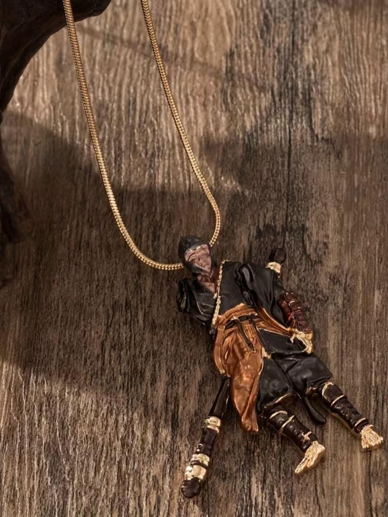 Mythical Goku Alloy Pendant Necklace, Vintage Dark Fantasy Design Snake Chain, Fashion Jewelry Gift for Valentine's Day New Year