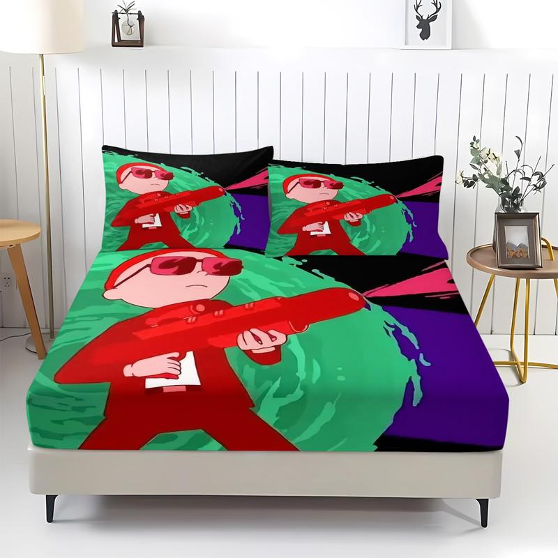 3-Piece Rick and Morty Bedding Set, Comfortable Printed Design, Includes 1 Fitted Sheet & 2 Pillowcases, Non-Slip, Perfect Gift