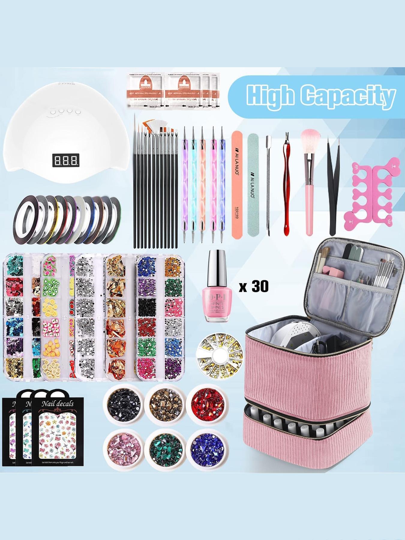 Nail Polish Organizer Case, Nail Supplies Storage Box Holds 30 Bottles Nail Polish & Nail Lamp, Travel Nail Tech Carrying Case, Nail Kit Bag For Nail Stuff & Manicure Tool, Gift for Manicurist, Girls, Makeup Storage Bag