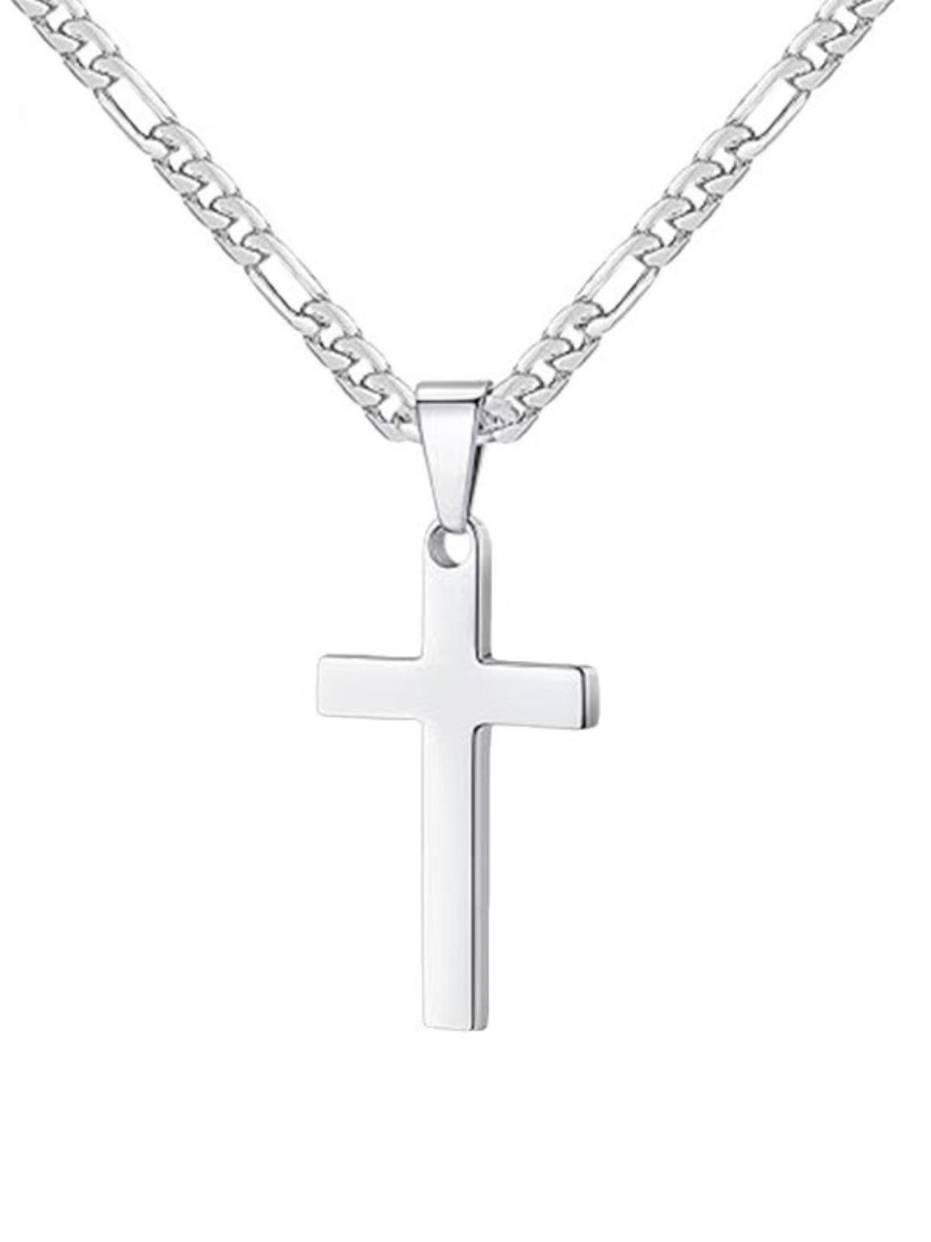 Cross Necklace for Men, Minimalist Style, Long Chain Collarbone Pendant, Smooth Finish, Luxury Unique Necklace, Recommended for Back-To-School Season