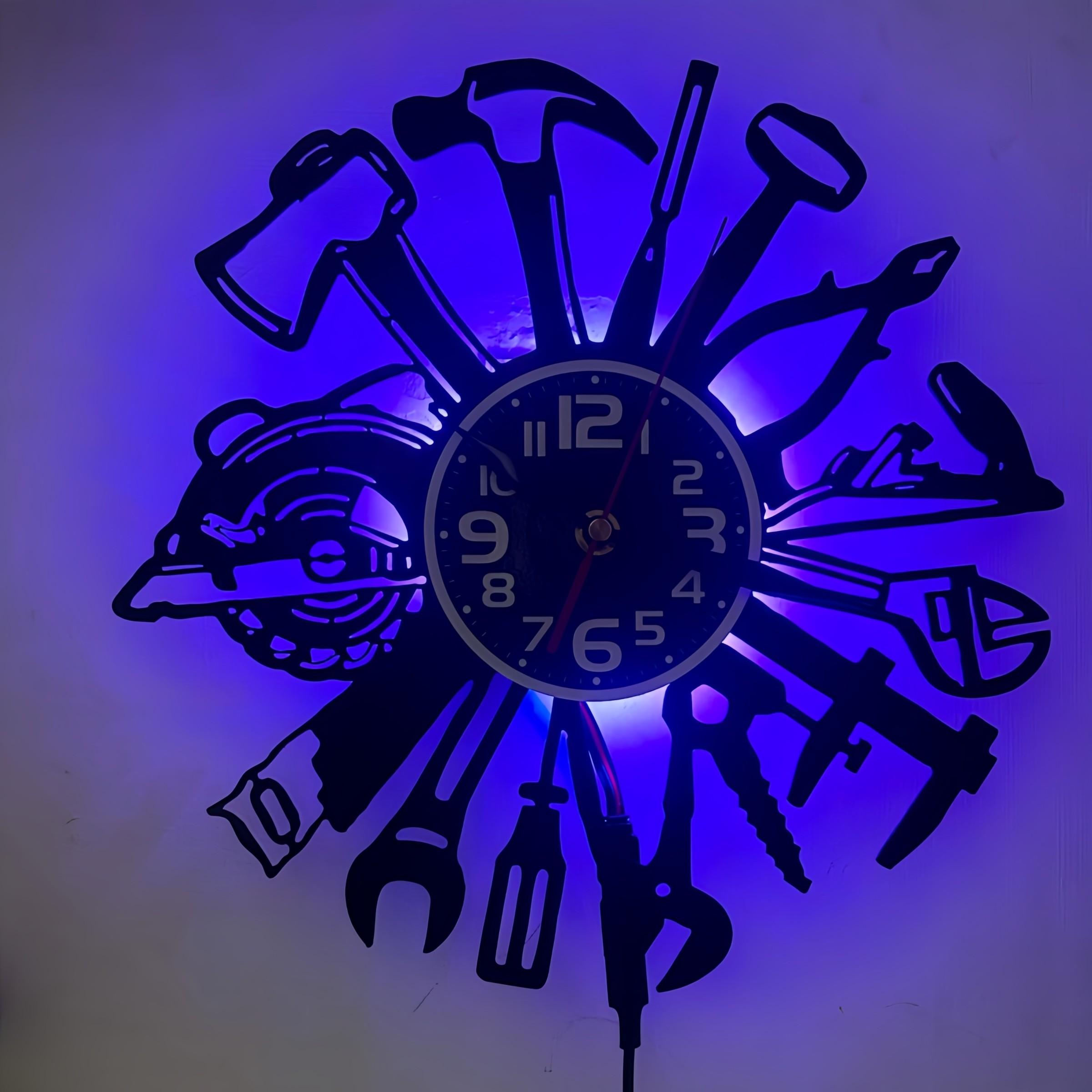 Tool-Shape LED Wall Clock, Perfect for Garage and Repair Workshop, Loved by Mechanics and DIY Enthusiasts, Quartz Movement