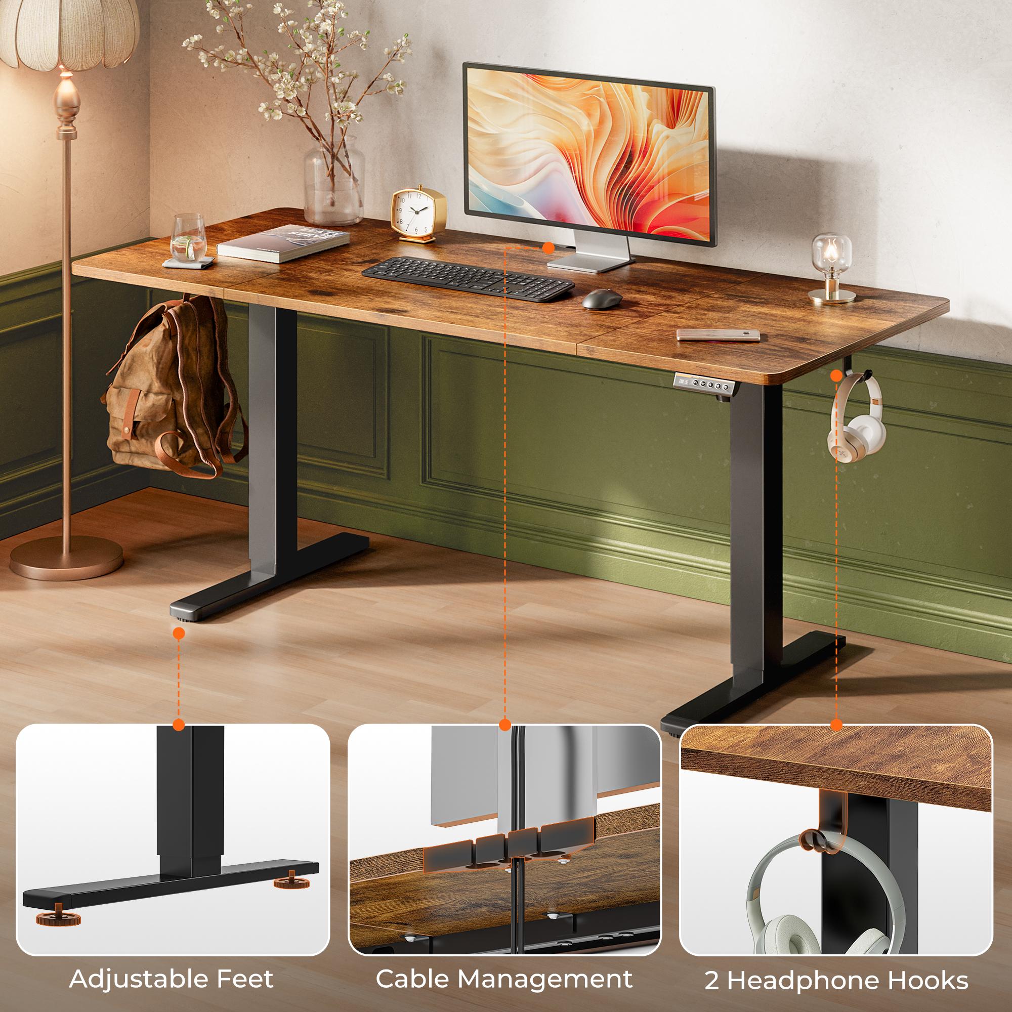 Huuger 48/55 Inch Electric Standing Desk, Stand up Desk, 27.6" Deep Desktop, 28.3" to 46.5" Height Adjustable Desk, Computer Desk with 2 Hooks, 3 Preset Heights, Office Desk