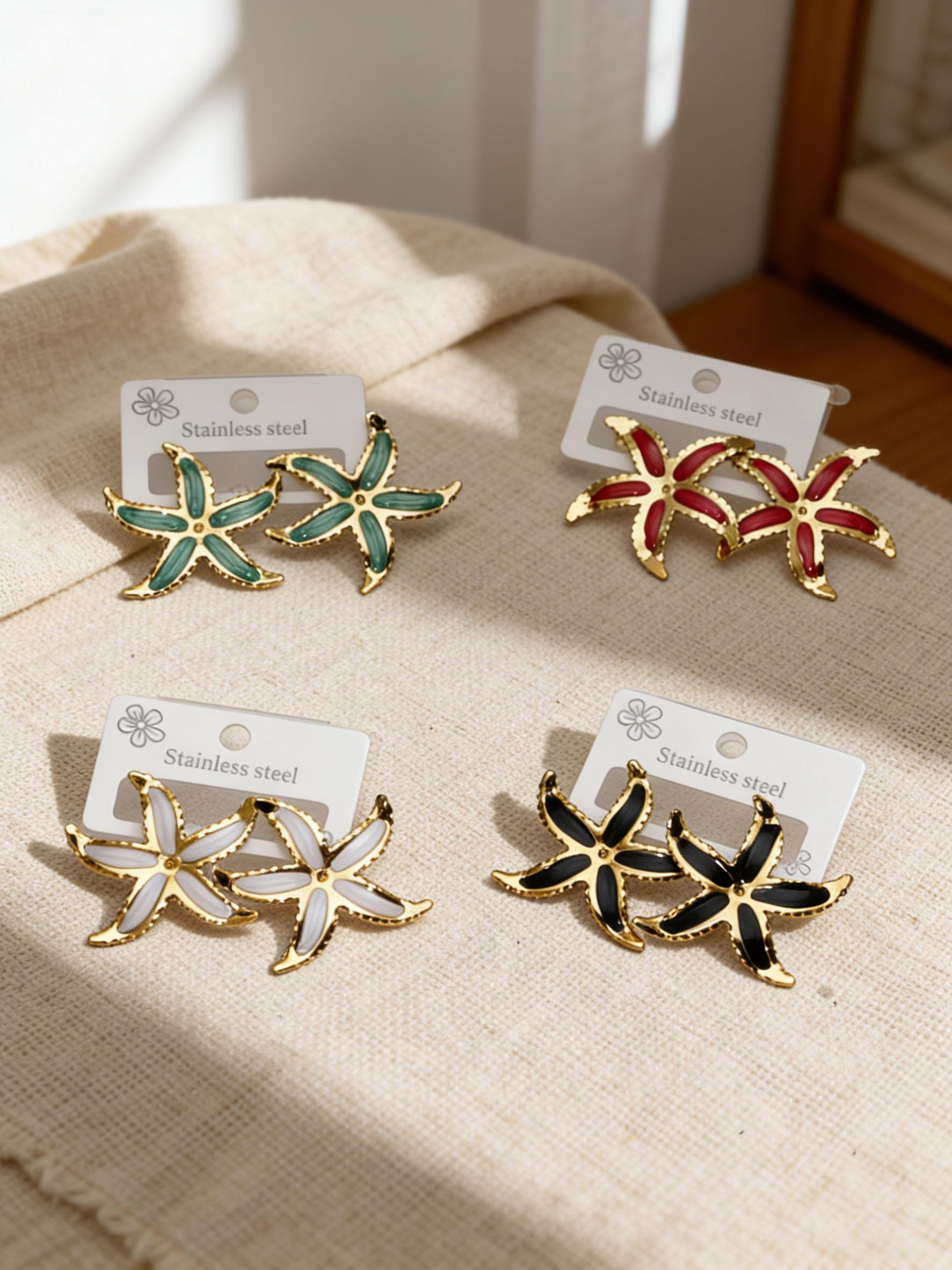 Colorful Starfish Earrings, Cute Dainty Sea Star Studs, Waterproof Boho Summer Jewelry for Beach Vacation, Birthday Gift for Girls