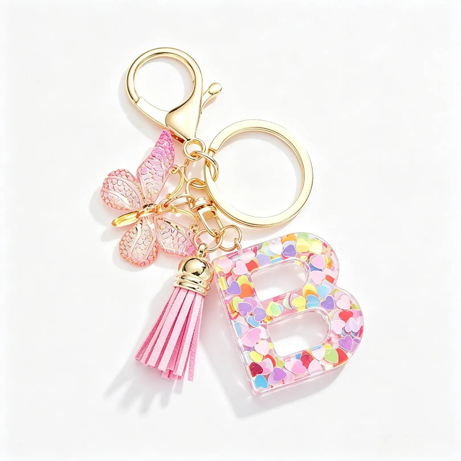 Women’s Colorful Acrylic Letter Butterfly Keychain with Elegant Tassel Charm, Girly Cute Bag-Car Key Accessory, Ideal Happy Birthday Valentine’s Day Gift for Girls, Girls/Women