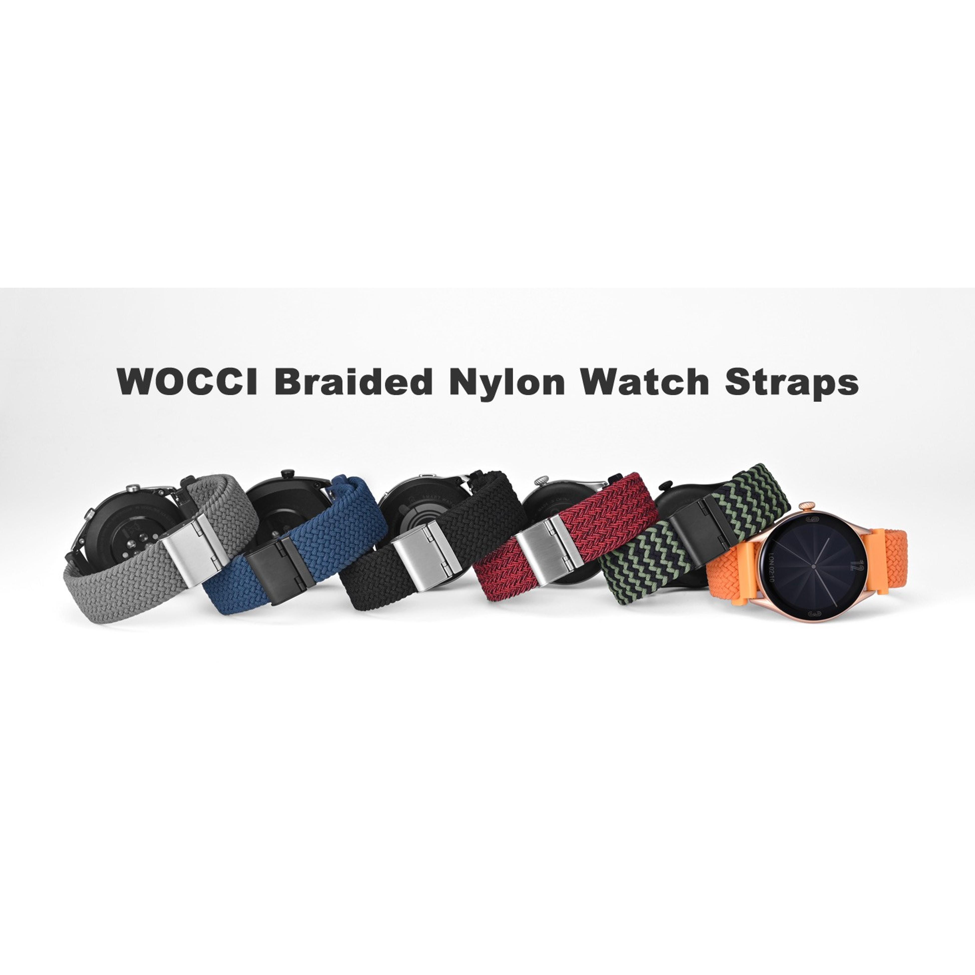 22mm Braided Nylon Watch Band for Men & Women, Quick Release, Black Stainless Steel Buckle - BlackGift