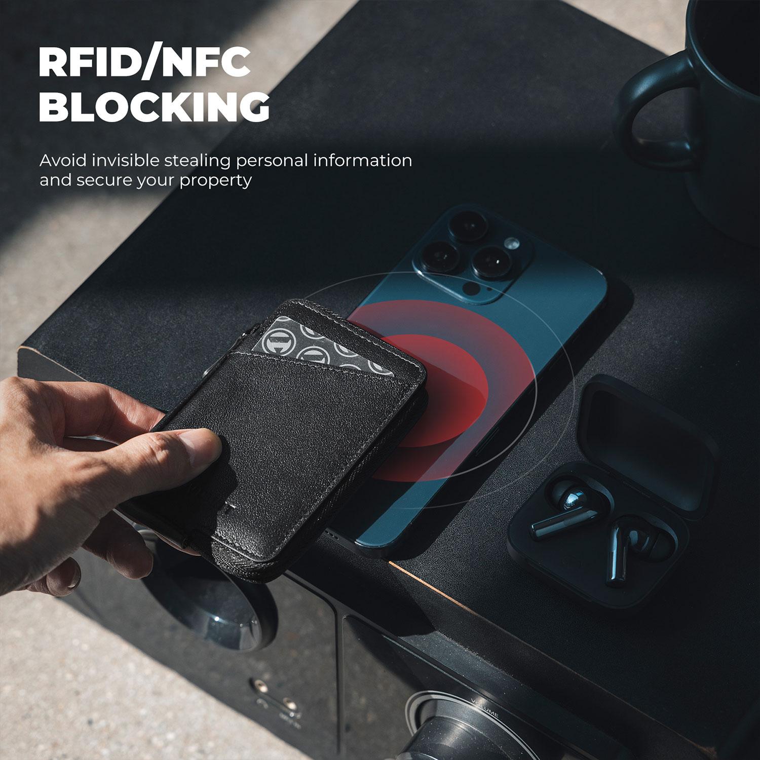 Genuine Leather ,Slim RFID/NFC Blocking Card Holder Wallet, Holds 10+ Cards & Folded Cash - VW113P