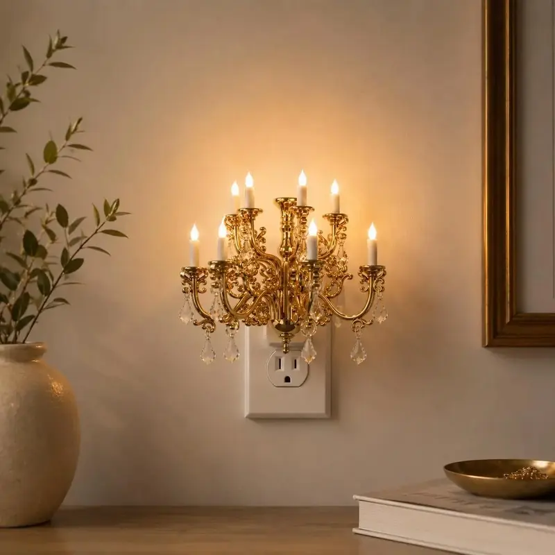 [Ideal Gift] DORESSHOP Vintage Mini Chandelier Night Light with Dusk to Dawn Sensor, Adjustable Brightness, Warm White Plug-in Wall Light for Bedroom, Bathroom, Hallway & Home Decor, Dorm Room, Aesthetic Home Decor SohoChic