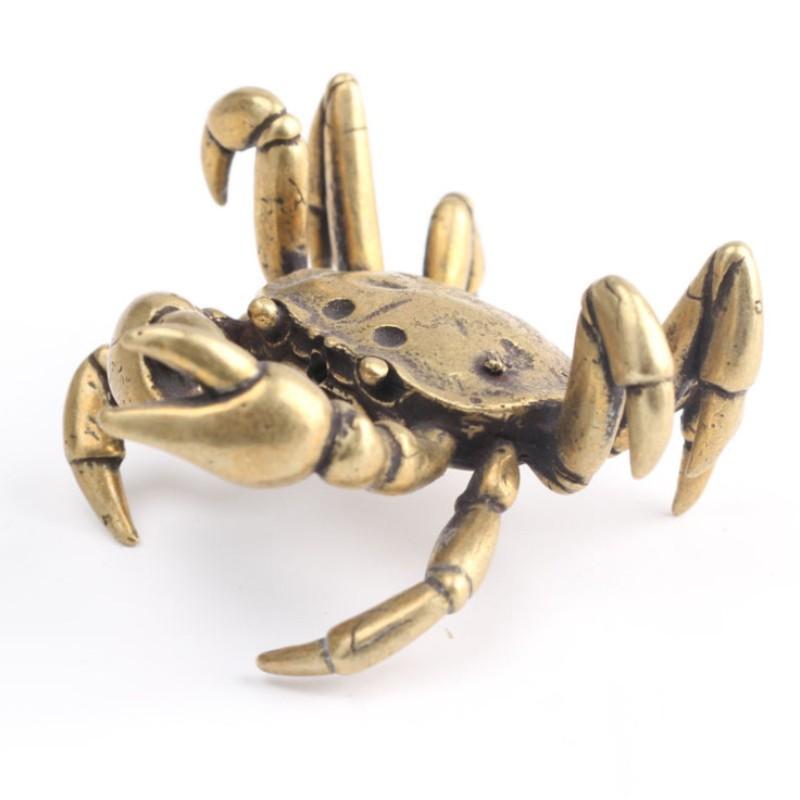 Brass Crab Desktop Ornament Model, Metal 3D Ocean Creature Statue, Decorative Craft Item, Unique Home Decoration Piece